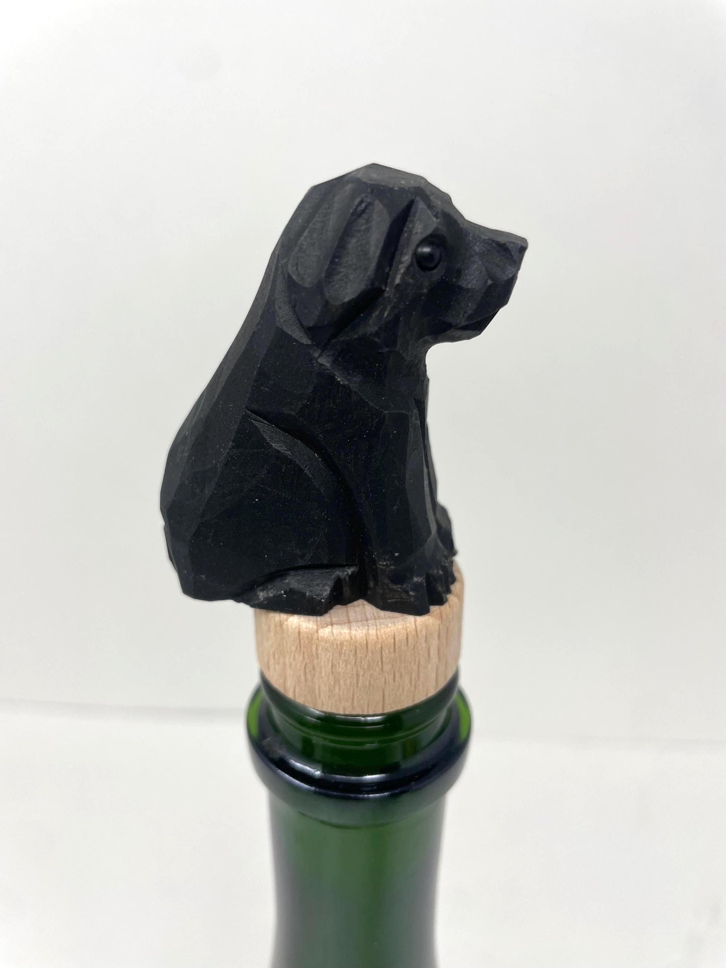 Hand-Carved Wooden Black Labrador Retriever Dog Wine Stopper – Rustic Bottle Plug
