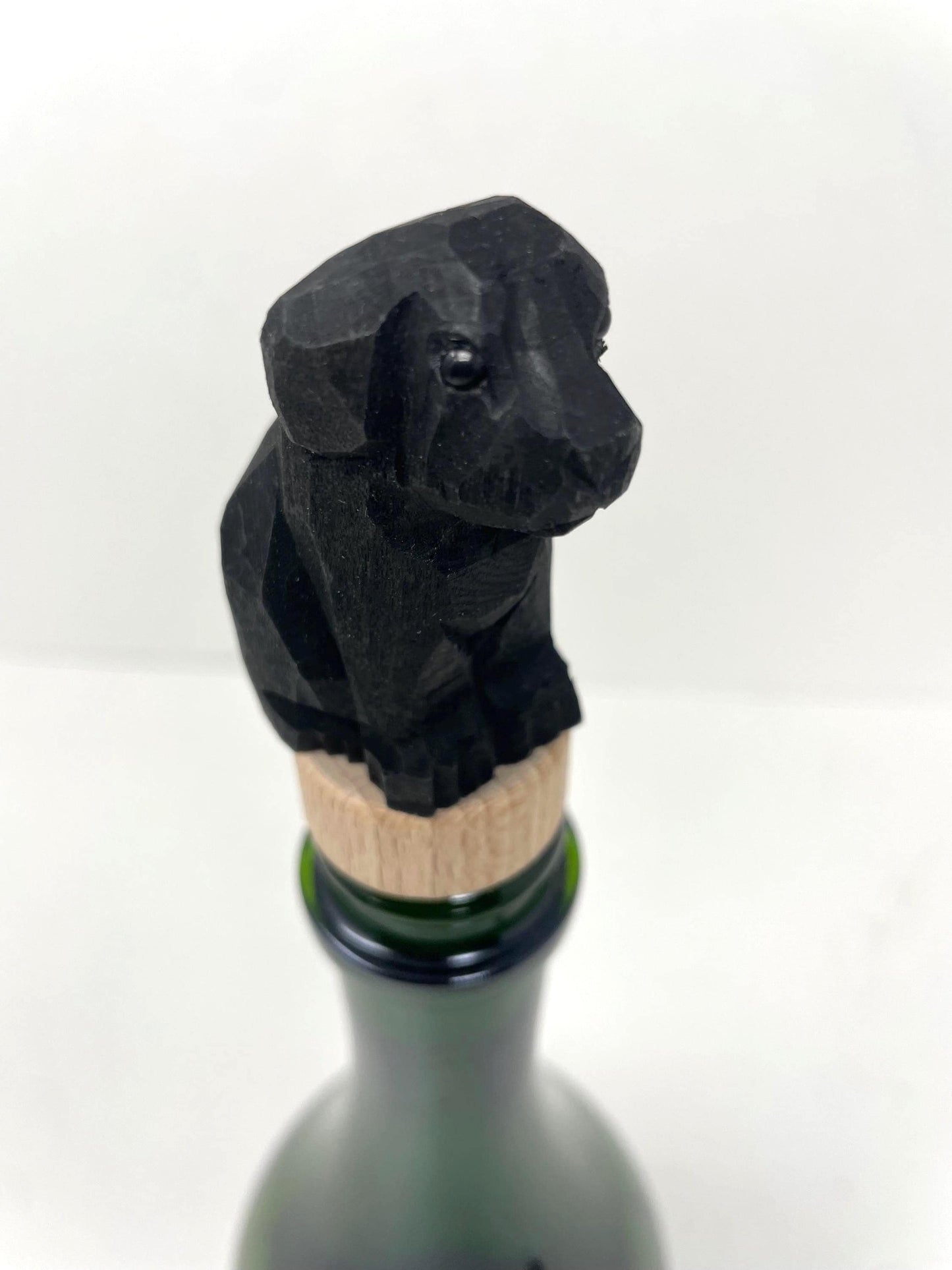 Hand-Carved Wooden Black Labrador Retriever Dog Wine Stopper – Rustic Bottle Plug