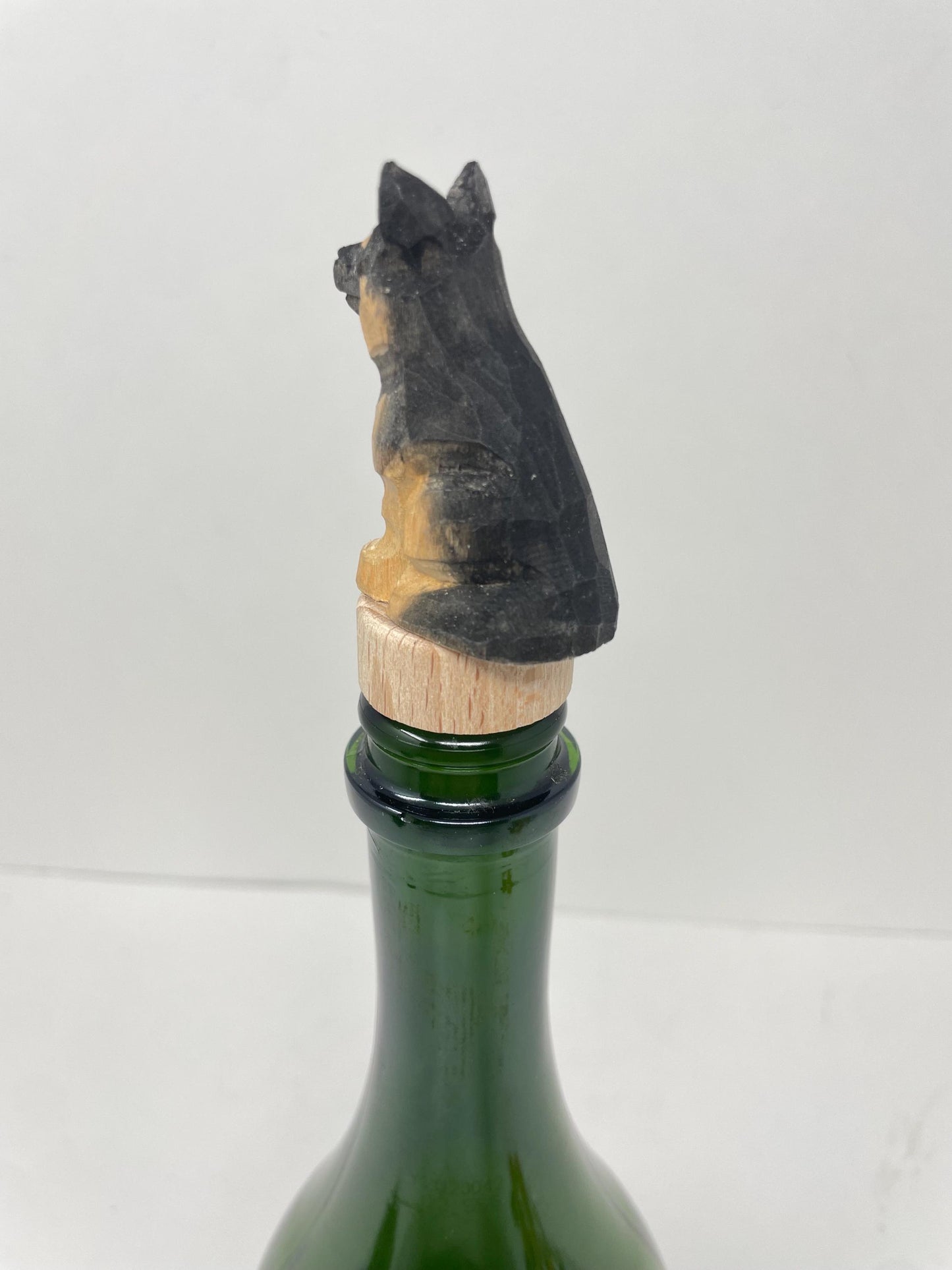 Hand-Carved Wooden German Shepherd Dog Wine Stopper – Rustic Bottle Plug