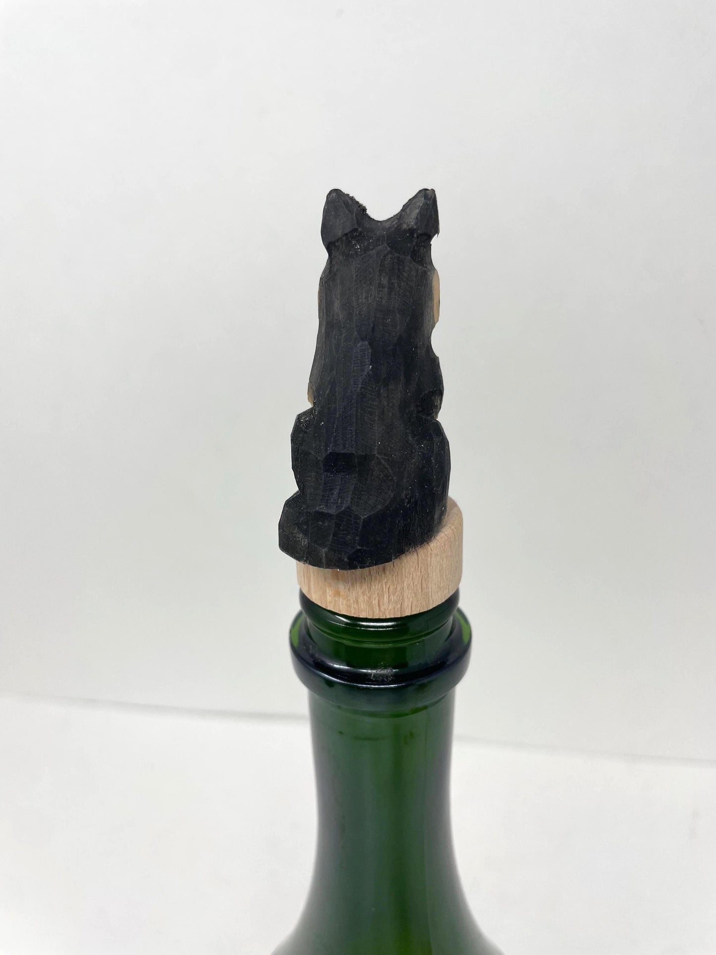 Hand-Carved Wooden German Shepherd Dog Wine Stopper – Rustic Bottle Plug