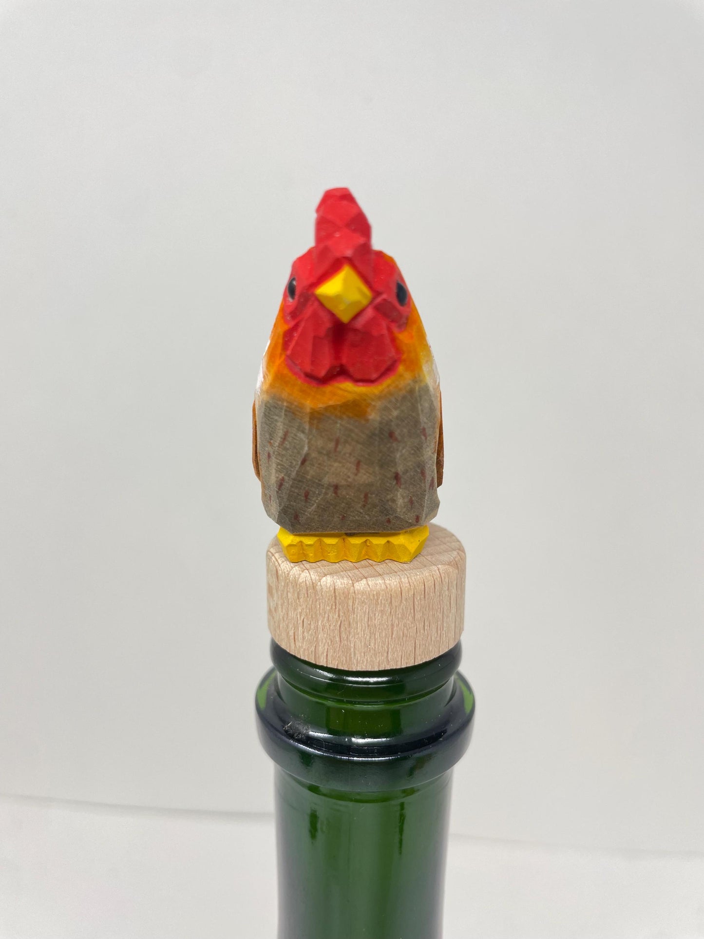 Hand-Carved Wooden Brown Hen Wine Stopper – Rustic Bottle Plug