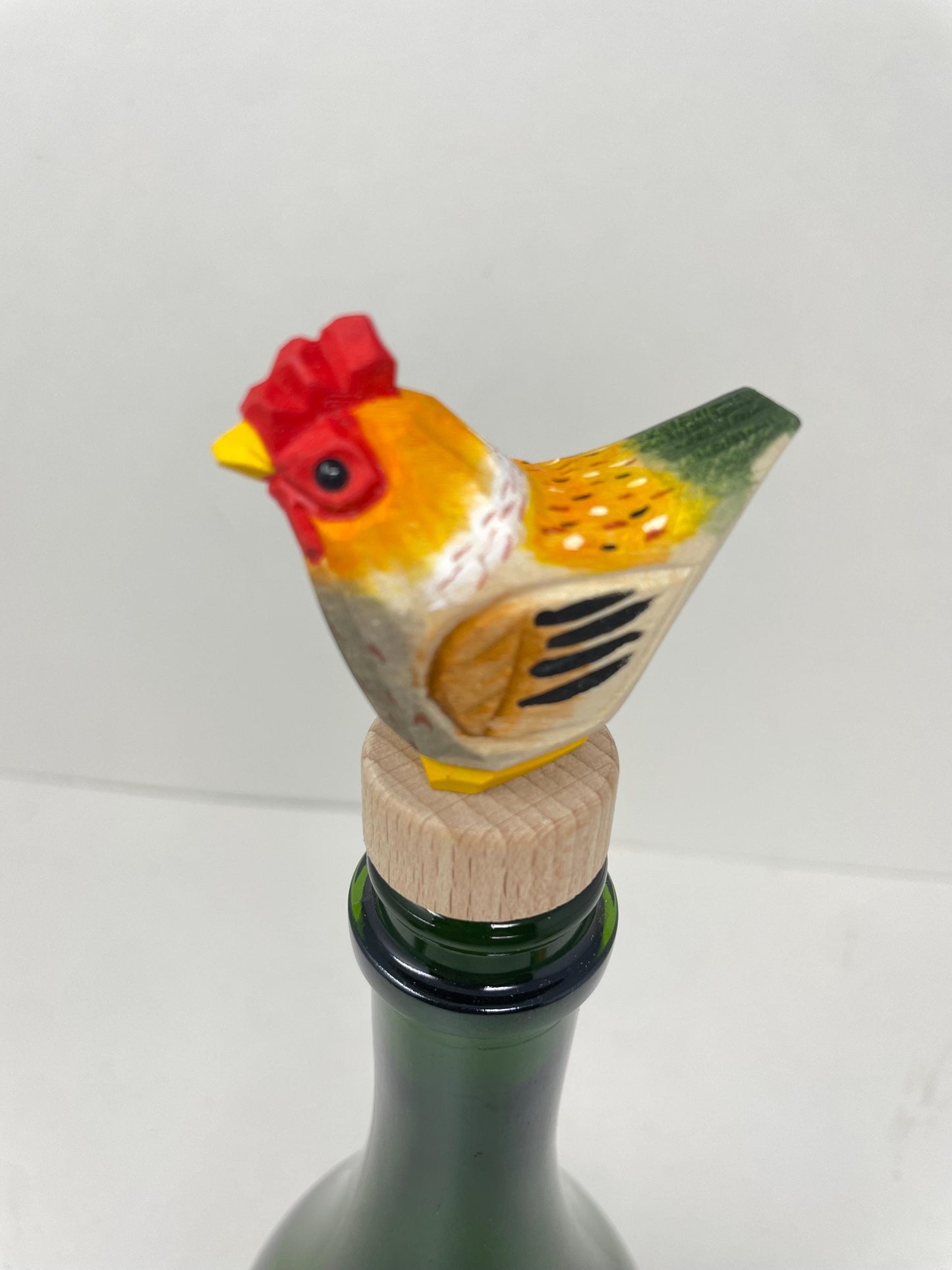 Hand-Carved Wooden Brown Hen Wine Stopper – Rustic Bottle Plug