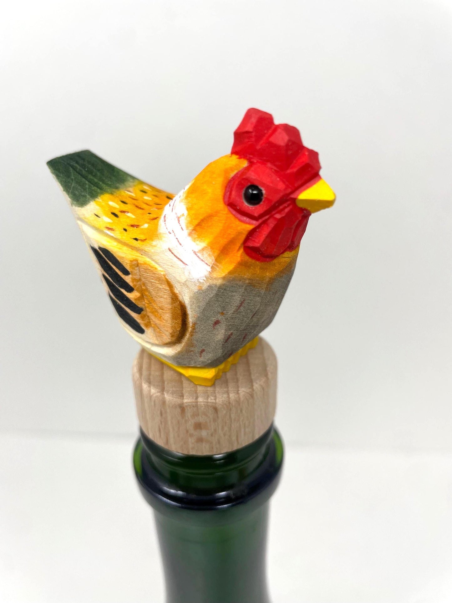 Hand-Carved Wooden Brown Hen Wine Stopper – Rustic Bottle Plug
