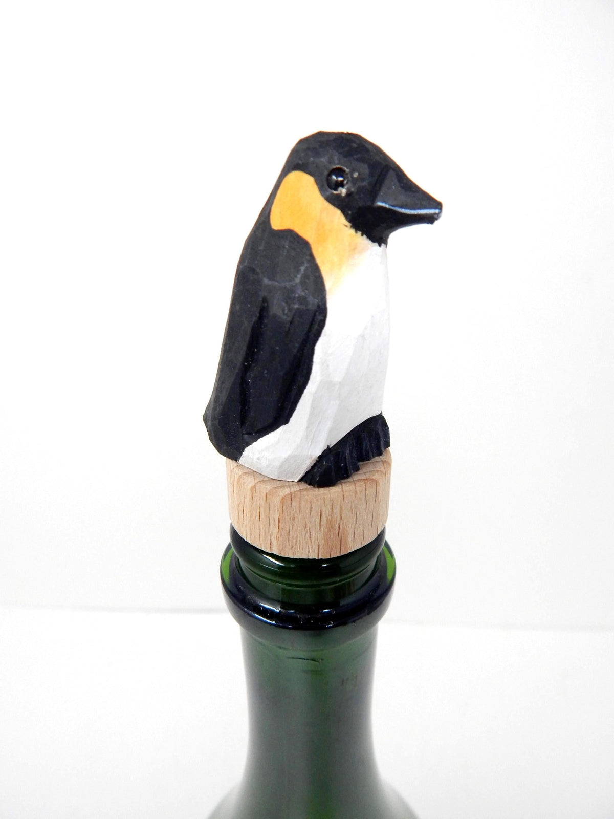 Hand-Carved Wooden Emperor Penguin Wine Stopper – Rustic Bottle Plug