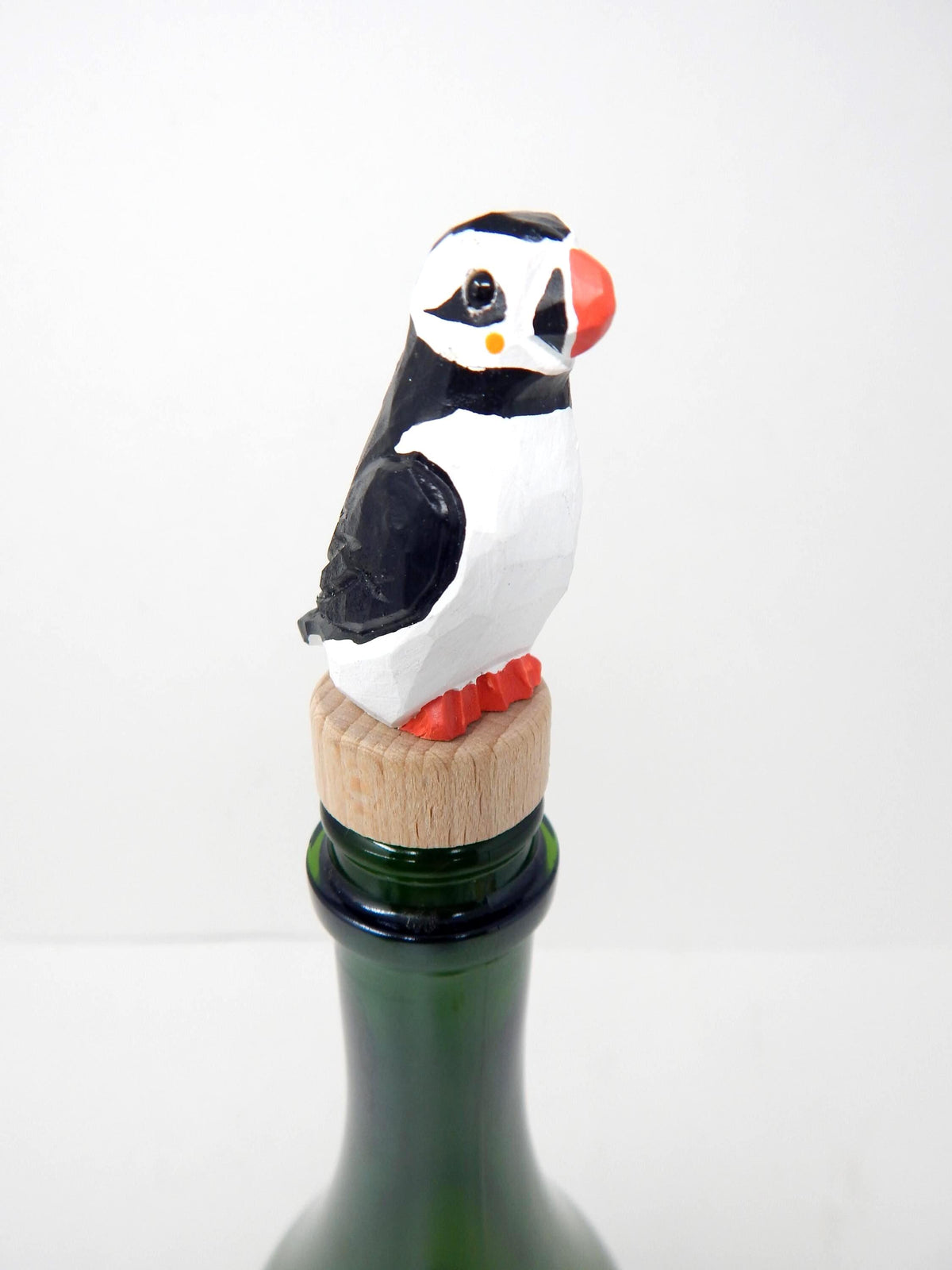 Miniature Handmade Puffin Wine Stopper Arctic Bird  Carved Figurine Small Animals Collectible