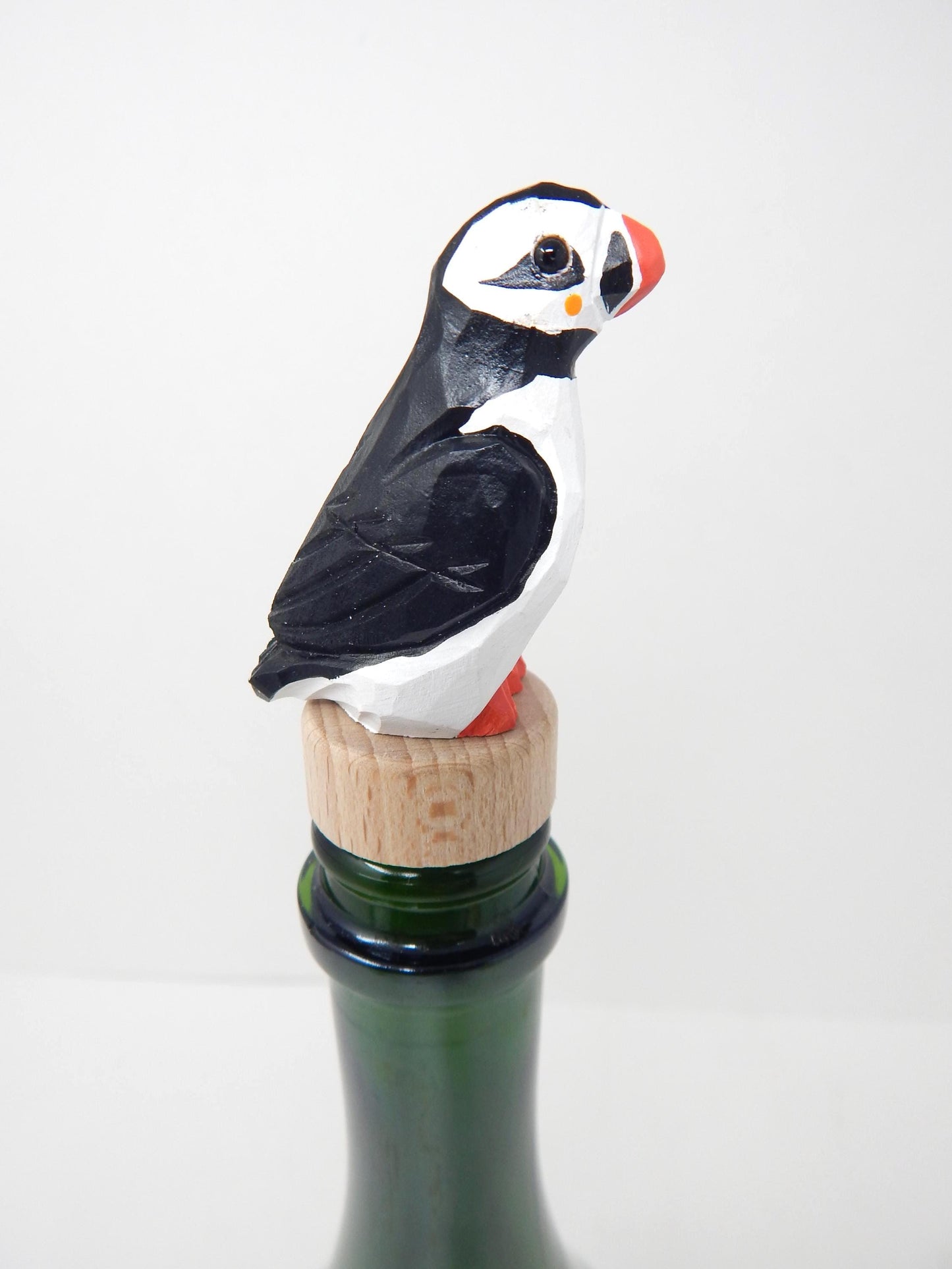 Miniature Handmade Puffin Wine Stopper Arctic Bird  Carved Figurine Small Animals Collectible