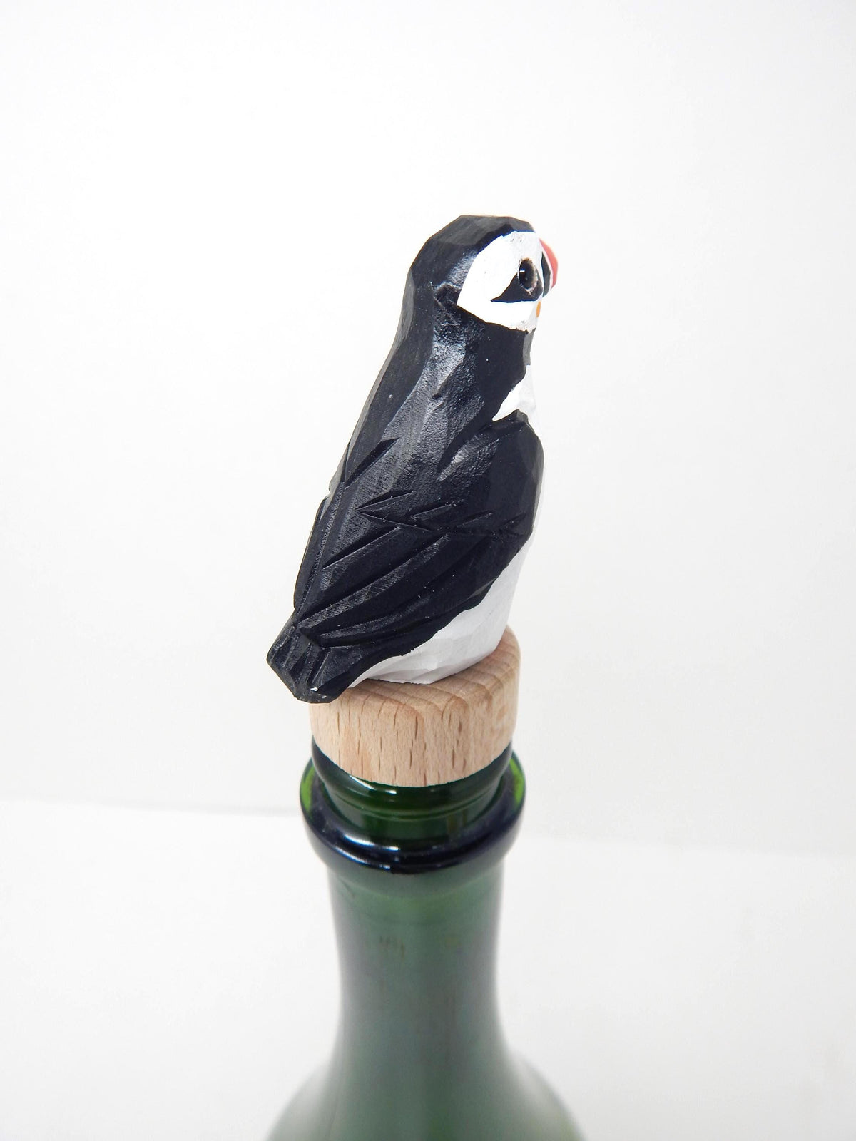 Miniature Handmade Puffin Wine Stopper Arctic Bird  Carved Figurine Small Animals Collectible