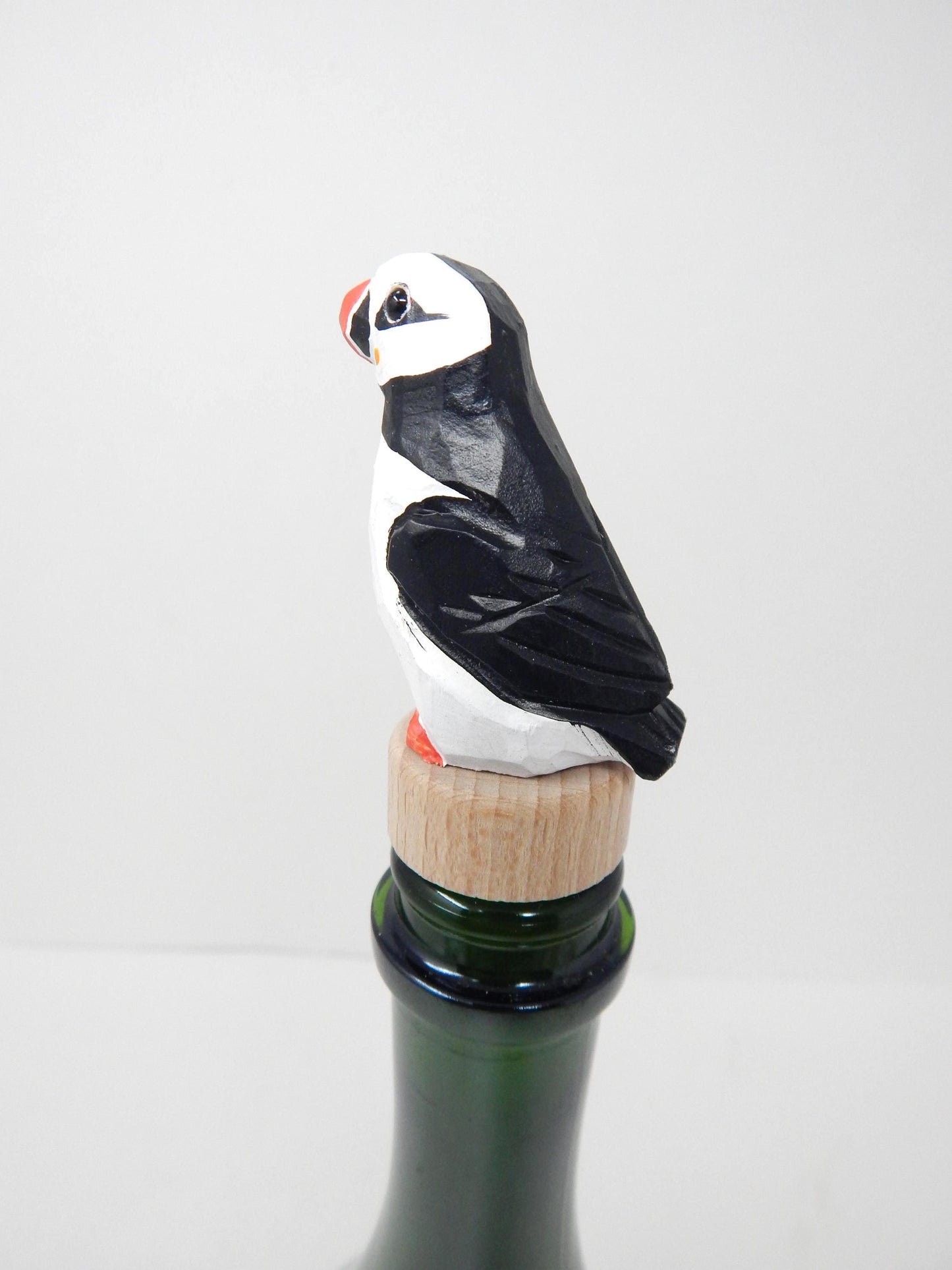 Miniature Handmade Puffin Wine Stopper Arctic Bird  Carved Figurine Small Animals Collectible