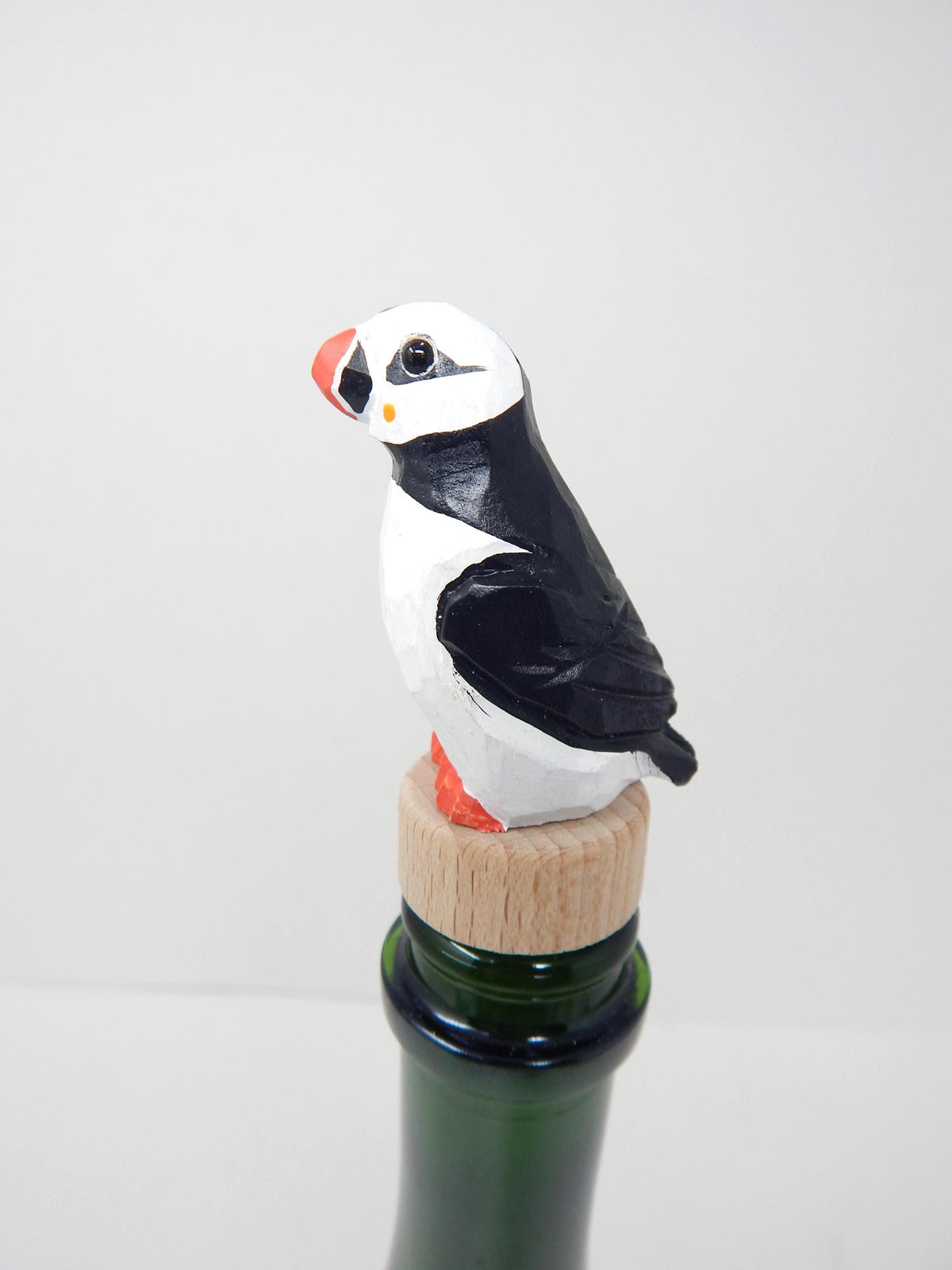 Miniature Handmade Puffin Wine Stopper Arctic Bird  Carved Figurine Small Animals Collectible