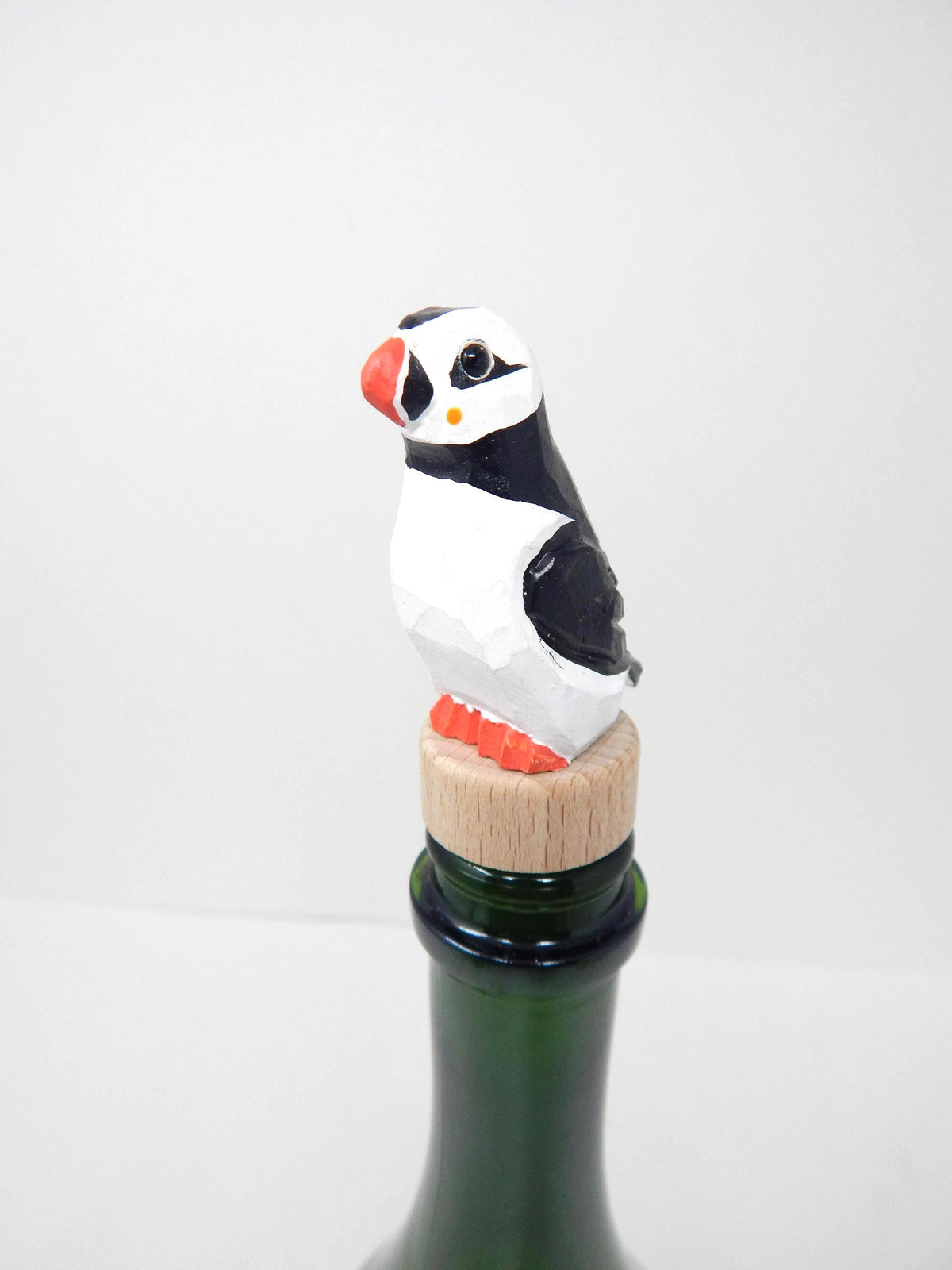 Miniature Handmade Puffin Wine Stopper Arctic Bird  Carved Figurine Small Animals Collectible