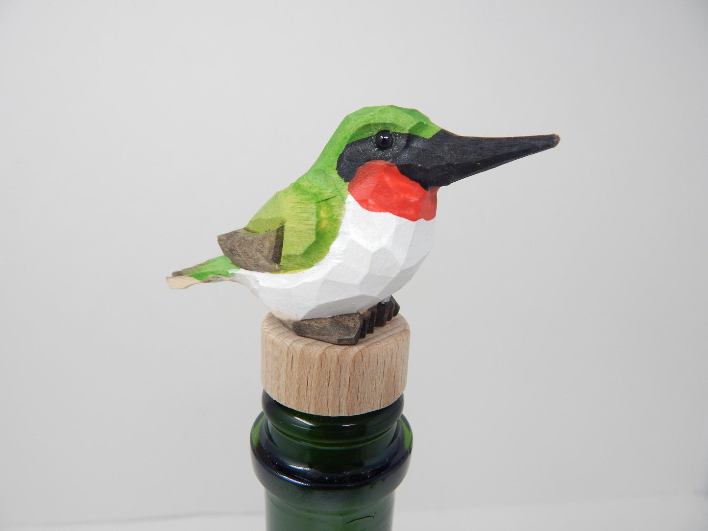 Hummingbird Wooden Figurine Wine Stopper Handmade Art Carved Small Animal Garden Statue