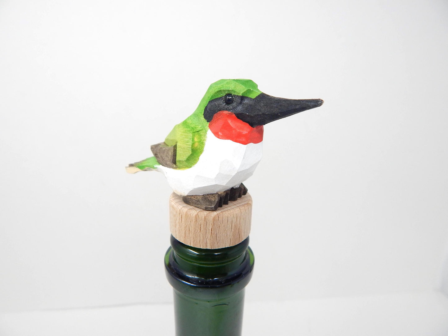 Hummingbird Wooden Figurine Wine Stopper Handmade Art Carved Small Animal Garden Statue