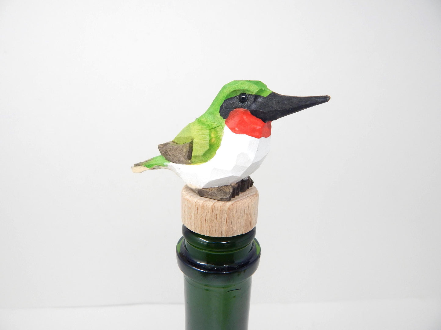 Hummingbird Wooden Figurine Wine Stopper Handmade Art Carved Small Animal Garden Statue
