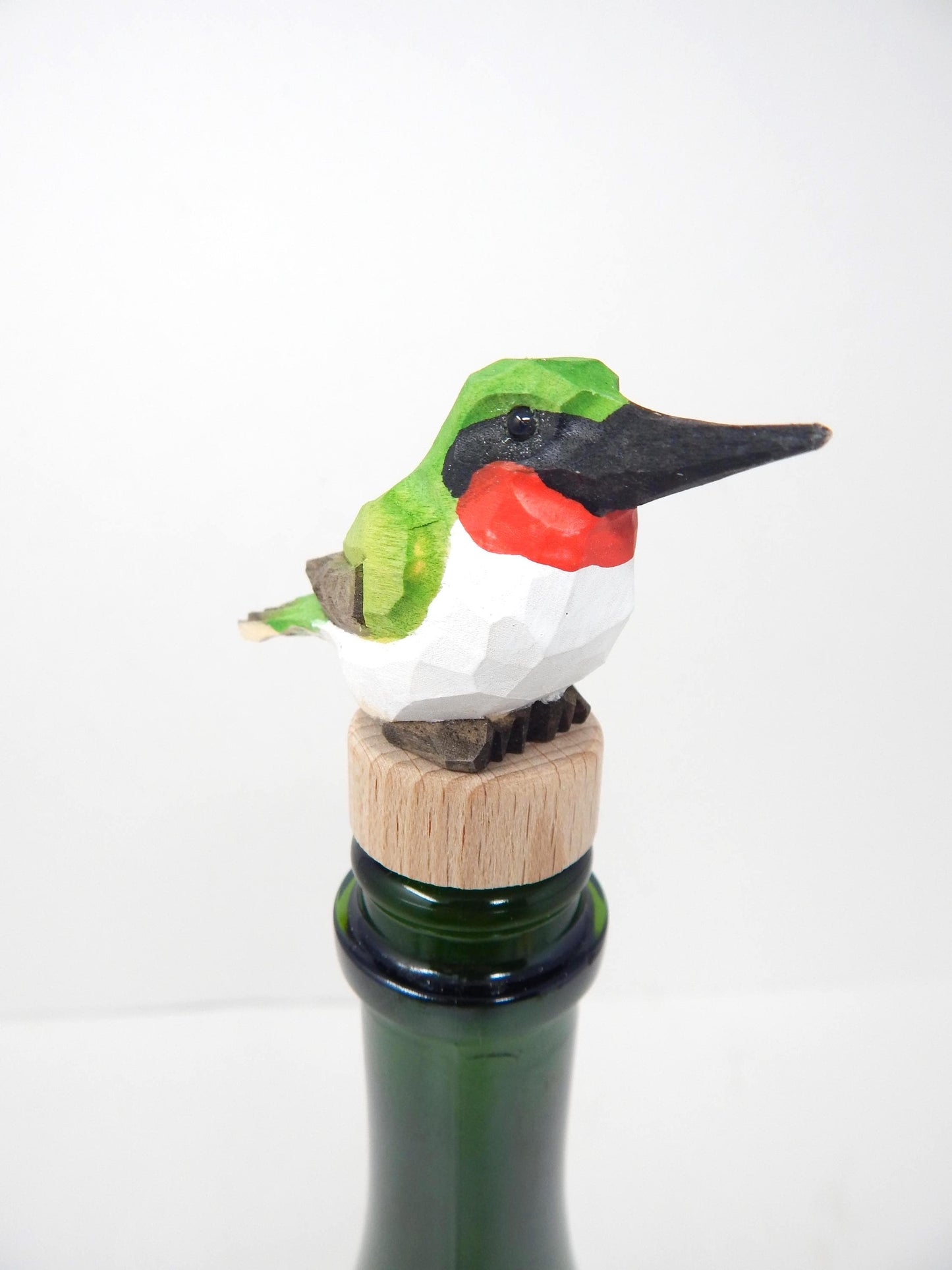 Hummingbird Wooden Figurine Wine Stopper Handmade Art Carved Small Animal Garden Statue