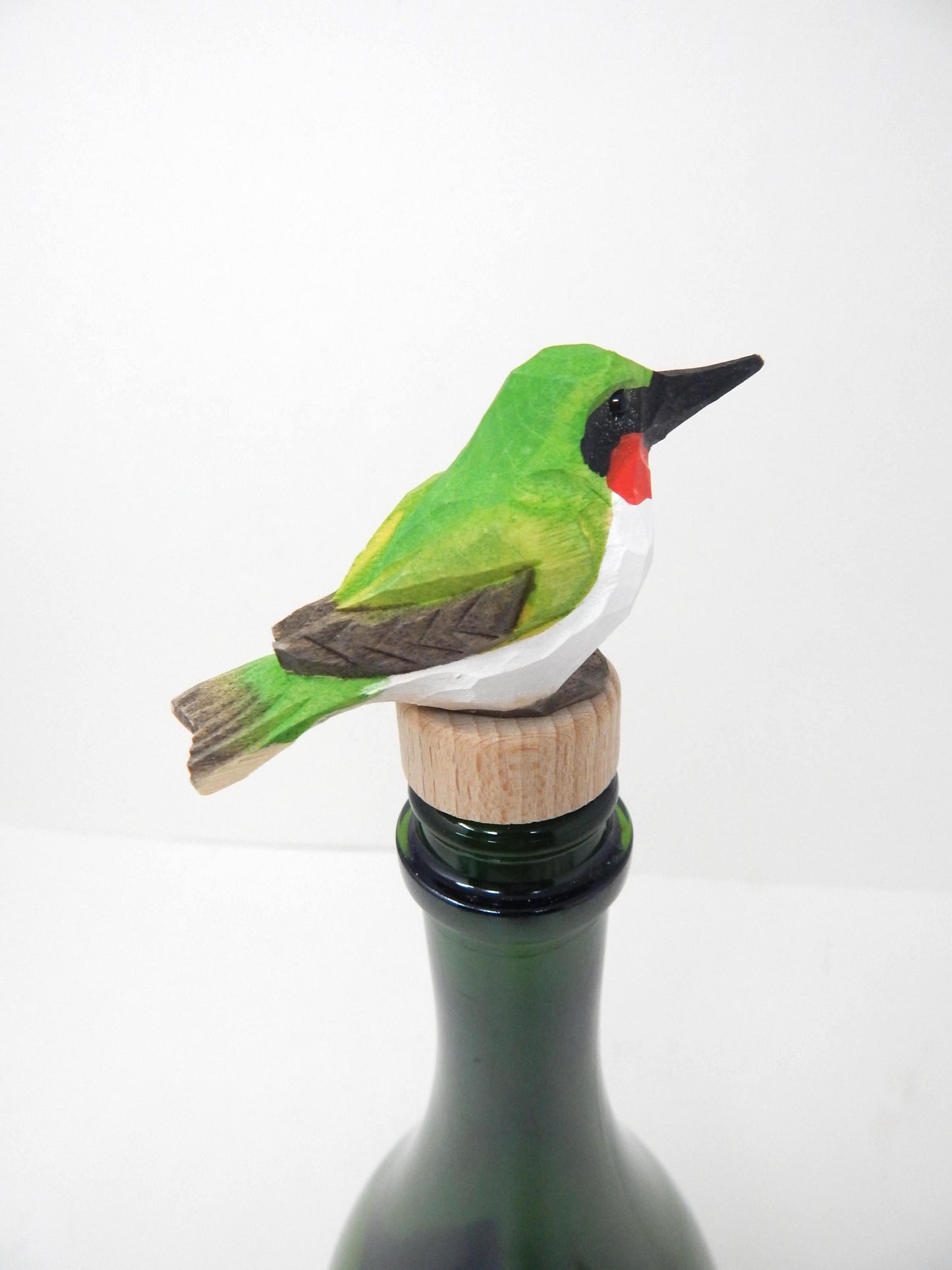 Hummingbird Wooden Figurine Wine Stopper Handmade Art Carved Small Animal Garden Statue