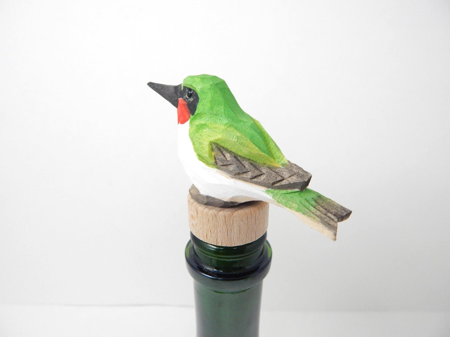 Hummingbird Wooden Figurine Wine Stopper Handmade Art Carved Small Animal Garden Statue