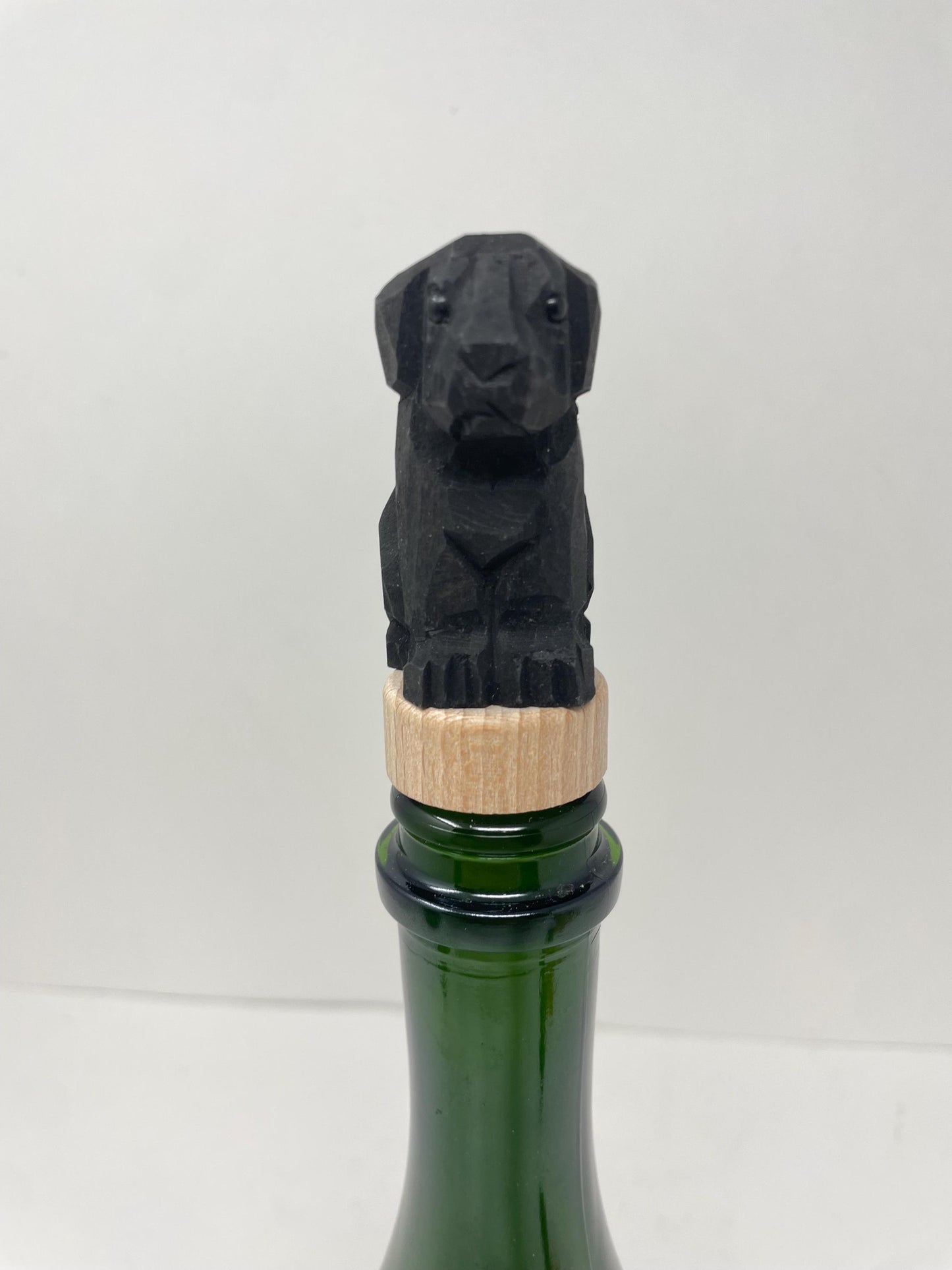 Hand-Carved Wooden Black Labrador Retriever Dog Wine Stopper – Rustic Bottle Plug