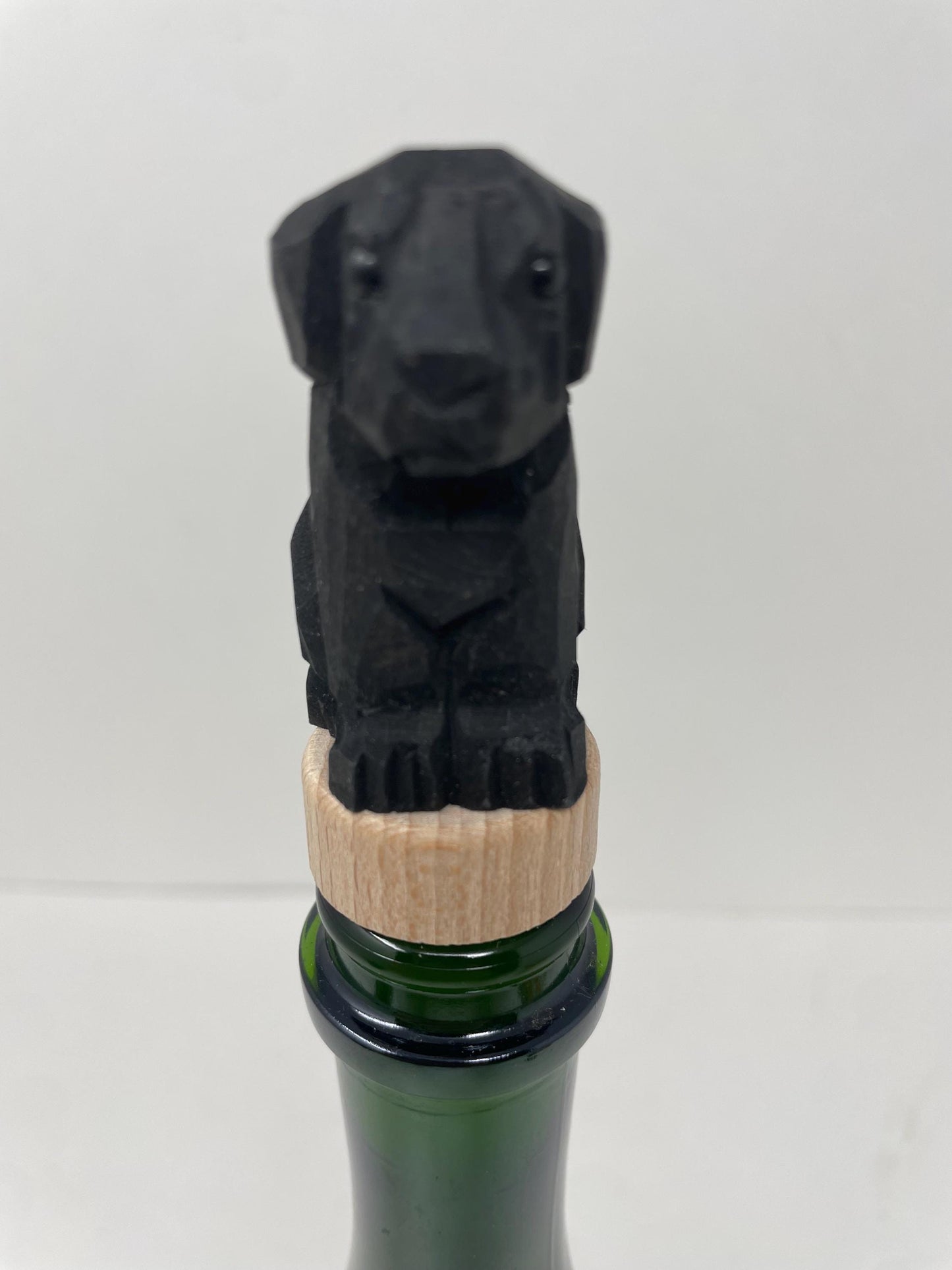 Hand-Carved Wooden Black Labrador Retriever Dog Wine Stopper – Rustic Bottle Plug