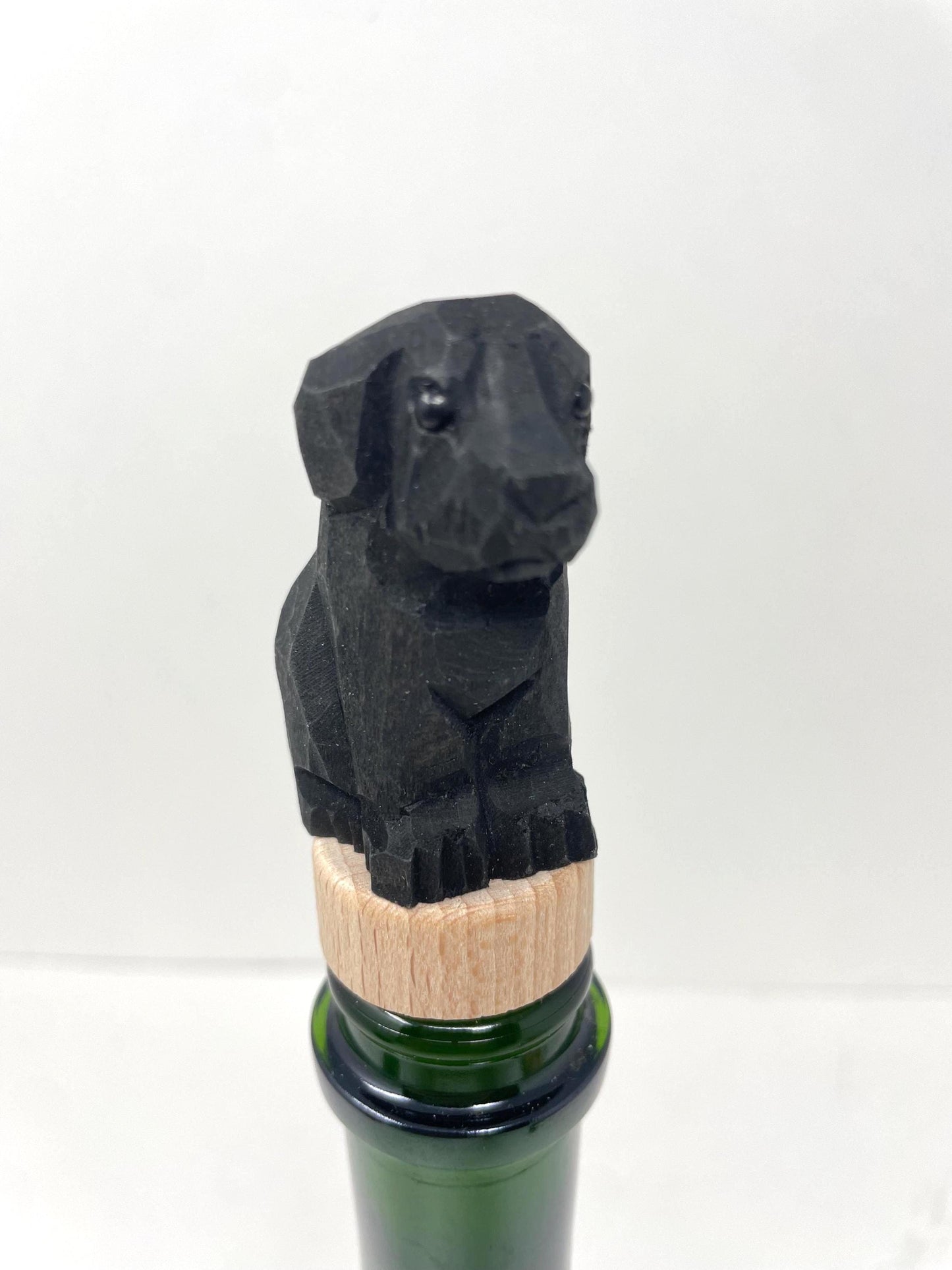Hand-Carved Wooden Black Labrador Retriever Dog Wine Stopper – Rustic Bottle Plug