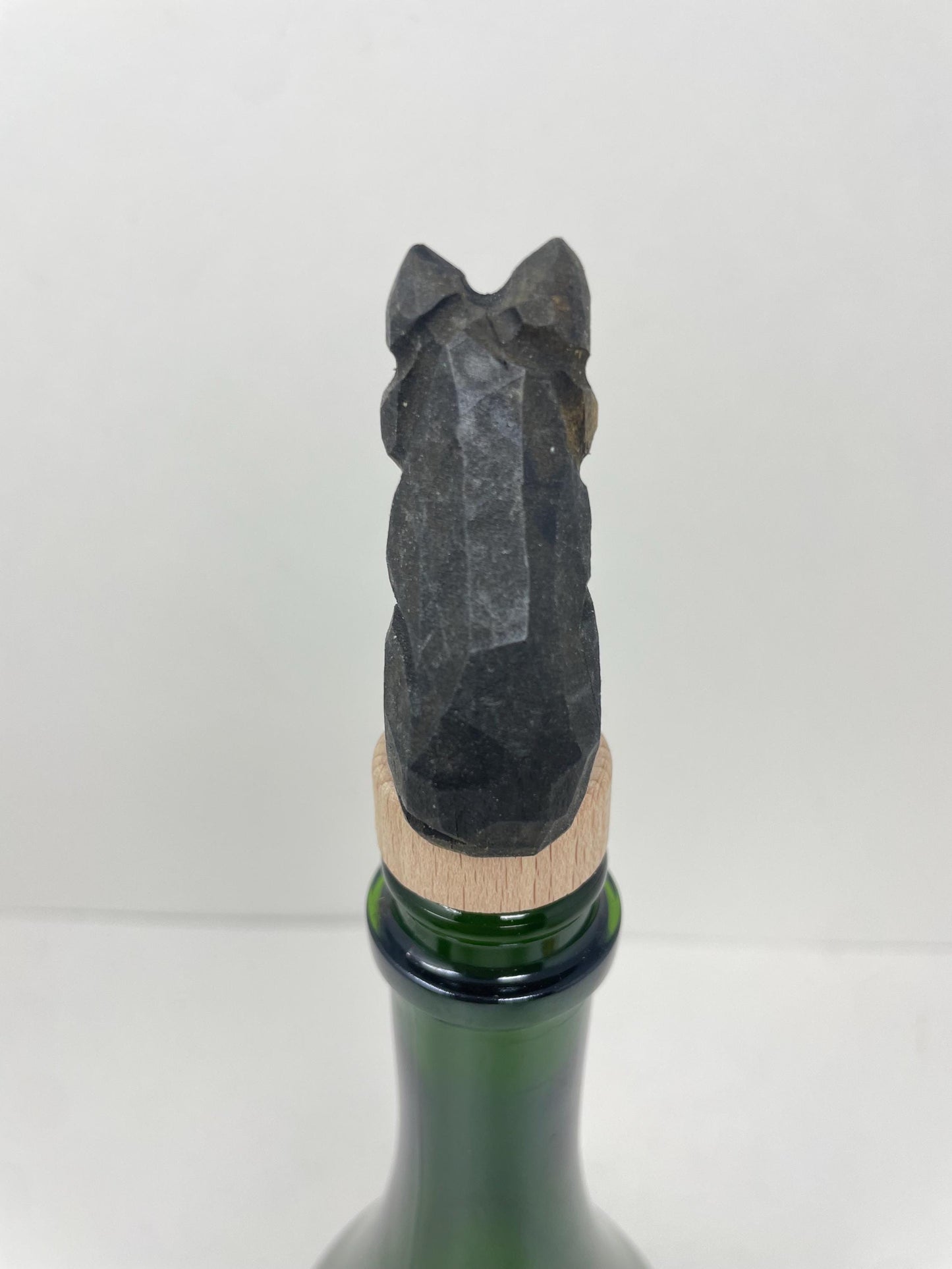 Hand-Carved Wooden German Shepherd Dog Wine Stopper – Rustic Bottle Plug