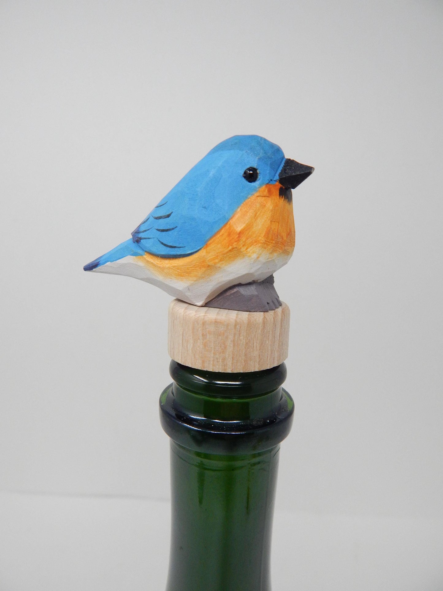 Handmade Eastern Bluebird Wine Stopper – Rustic Reusable Bottle Plug