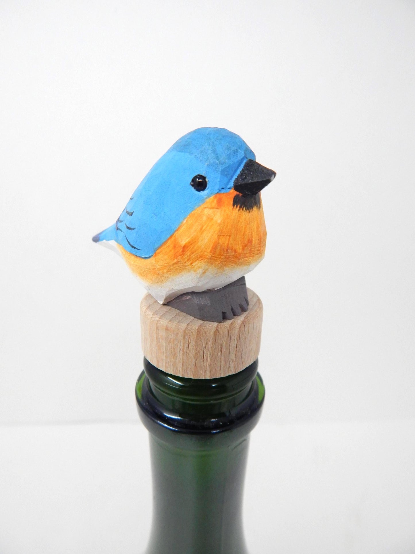 Handmade Eastern Bluebird Wine Stopper – Rustic Reusable Bottle Plug