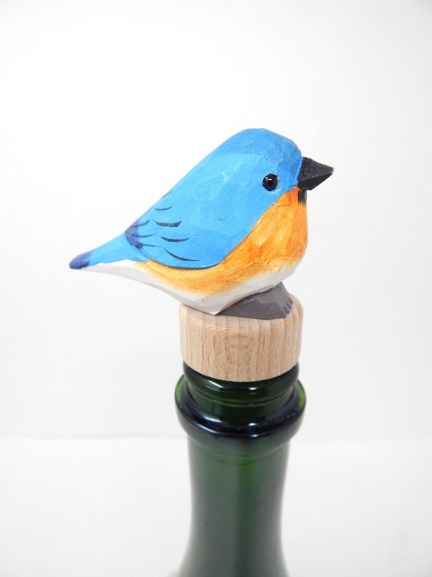 Handmade Eastern Bluebird Wine Stopper – Rustic Reusable Bottle Plug