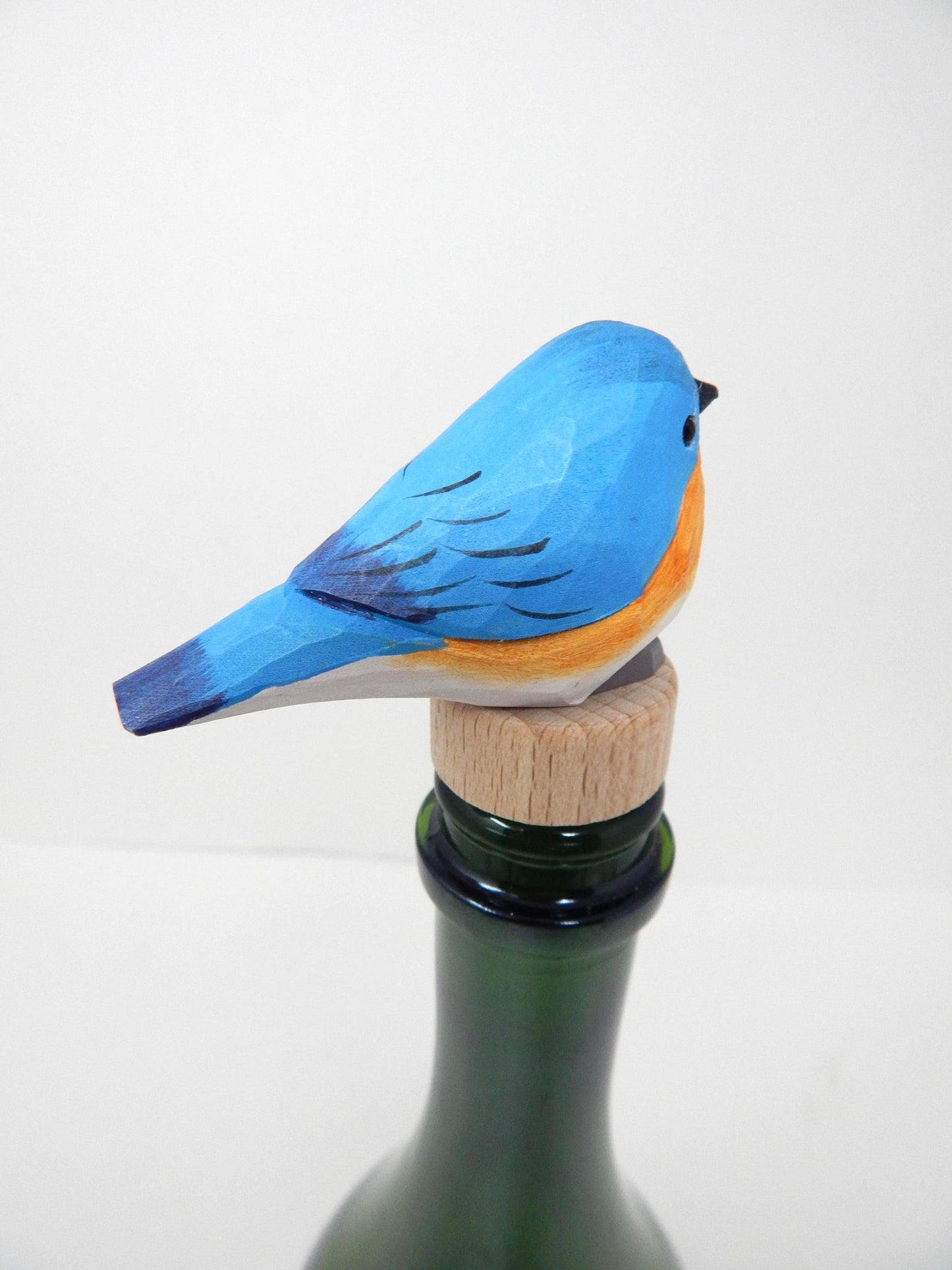Handmade Eastern Bluebird Wine Stopper – Rustic Reusable Bottle Plug