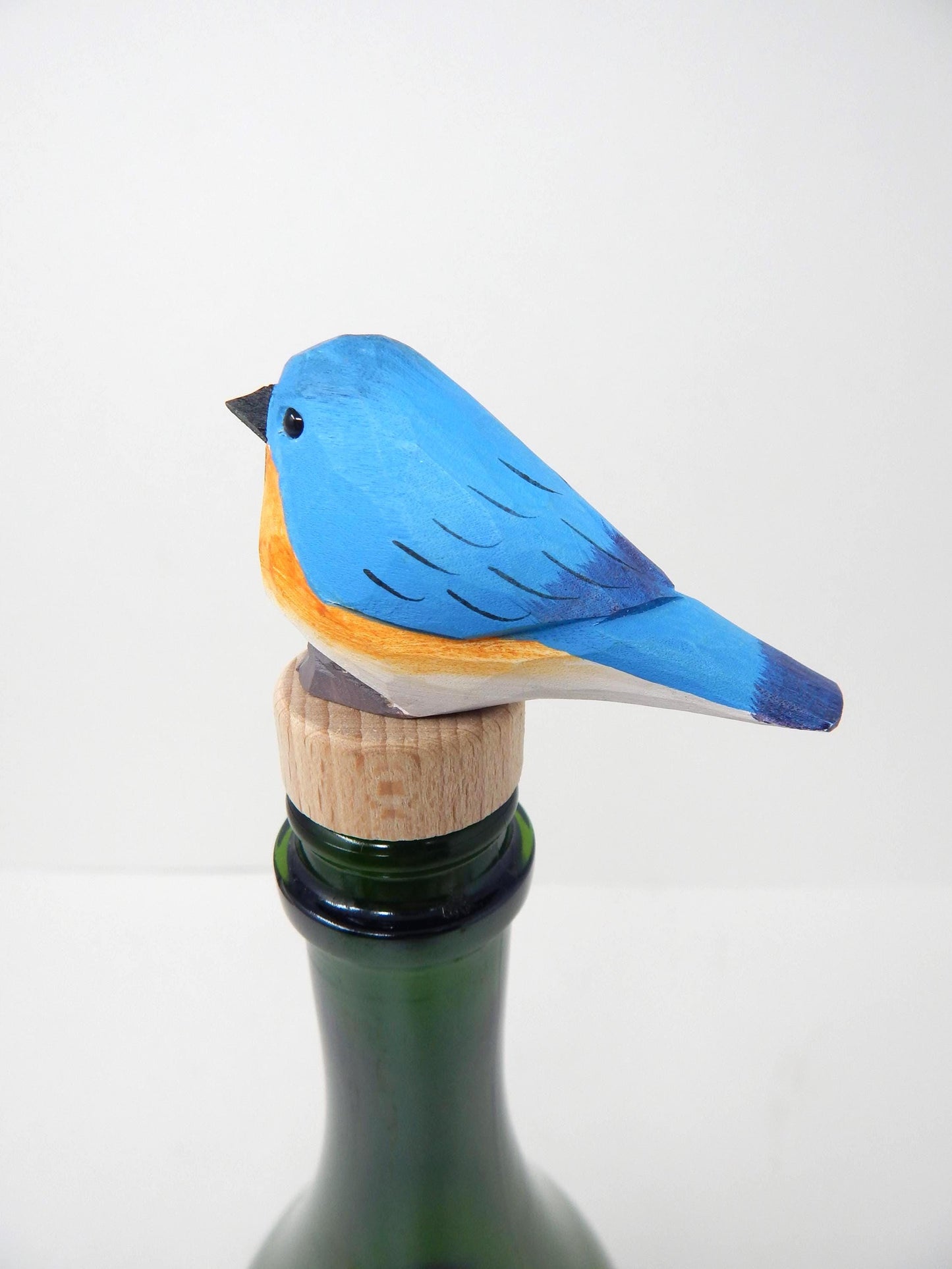 Handmade Eastern Bluebird Wine Stopper – Rustic Reusable Bottle Plug
