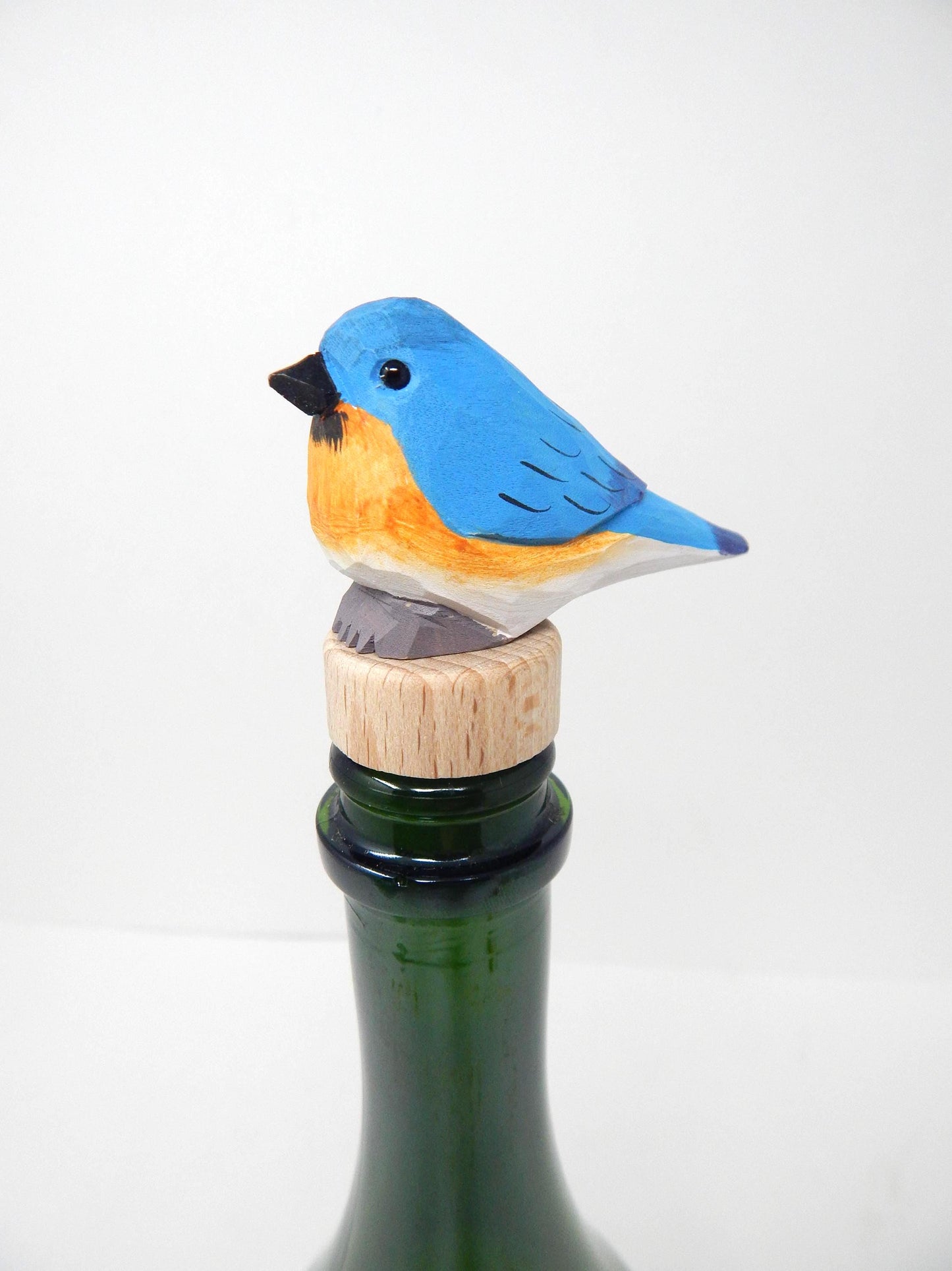 Handmade Eastern Bluebird Wine Stopper – Rustic Reusable Bottle Plug