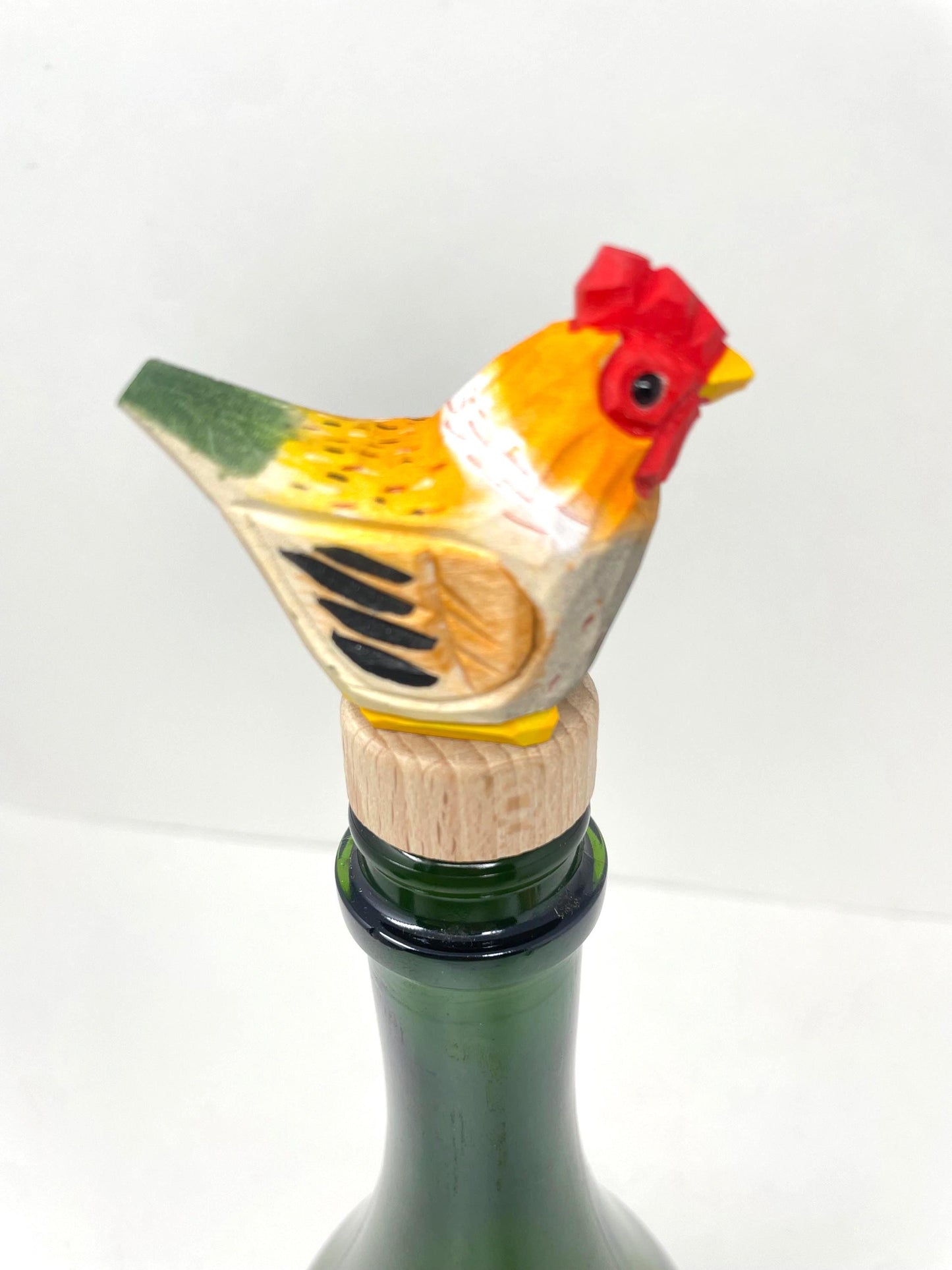 Hand-Carved Wooden Brown Hen Wine Stopper – Rustic Bottle Plug