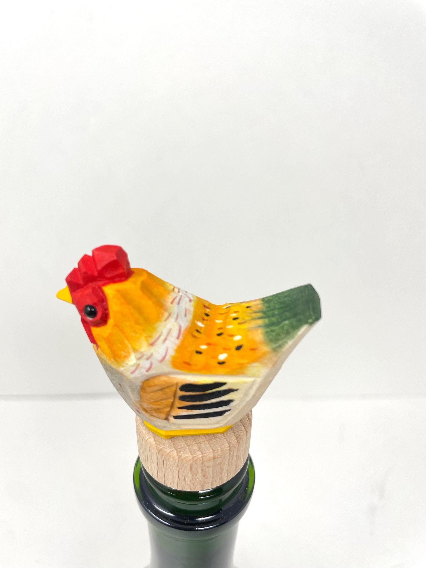 Hand-Carved Wooden Brown Hen Wine Stopper – Rustic Bottle Plug