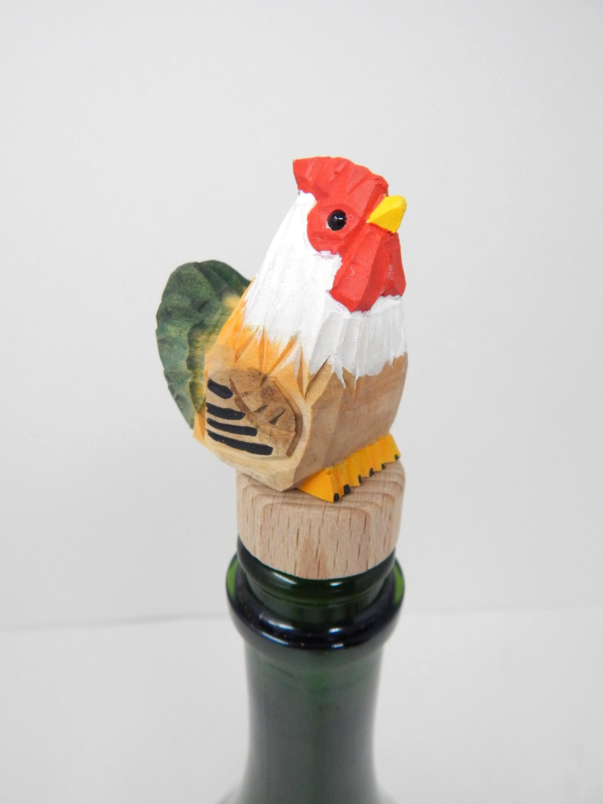 Hand-Carved Wooden Rooster Wine Stopper – Rustic Bottle Plug