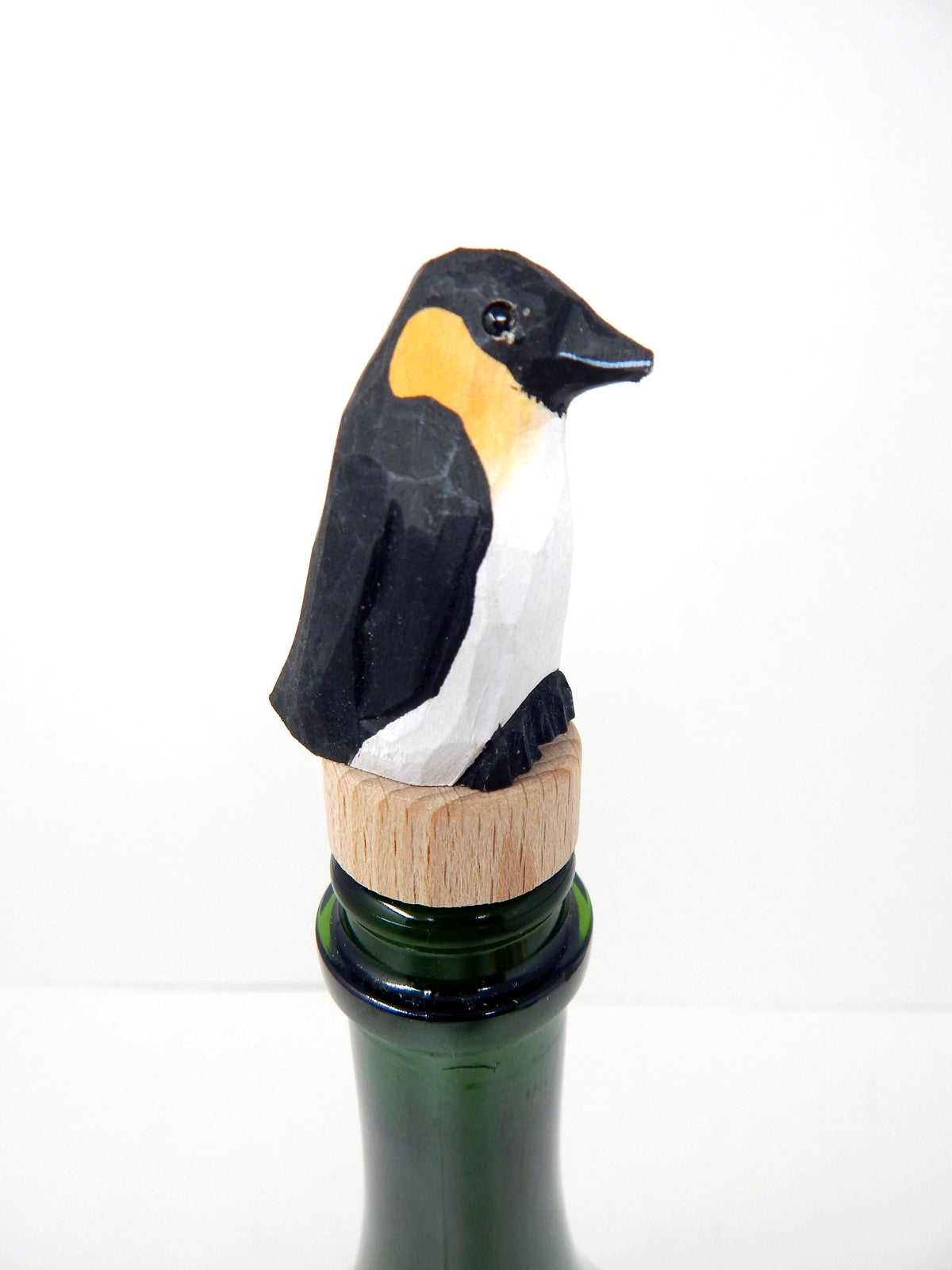 Hand-Carved Wooden Emperor Penguin Wine Stopper – Rustic Bottle Plug