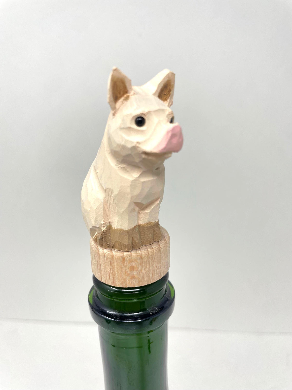 Hand-Carved Wooden Pig Wine Stopper – Rustic Bottle Plug