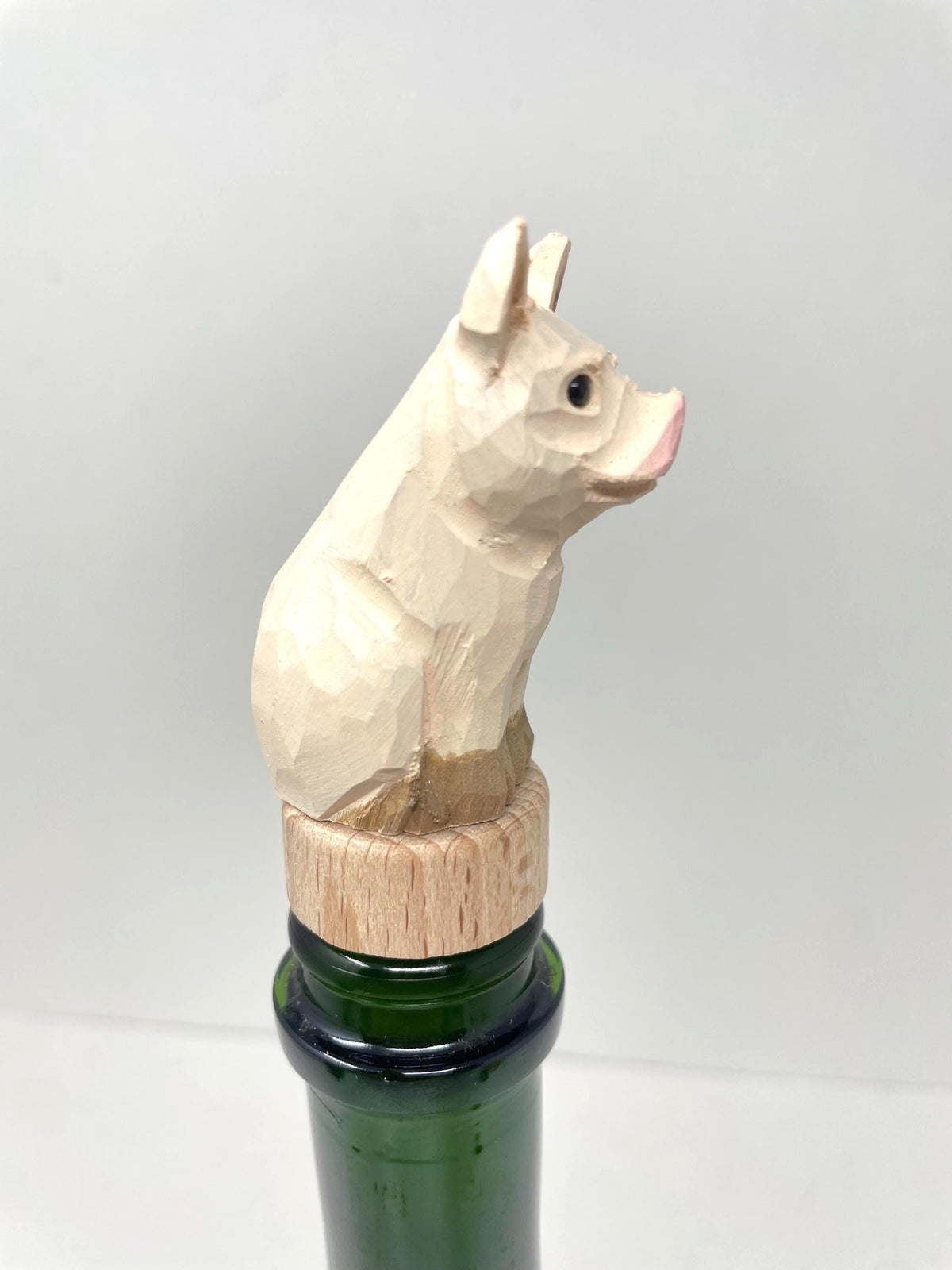 Hand-Carved Wooden Pig Wine Stopper – Rustic Bottle Plug