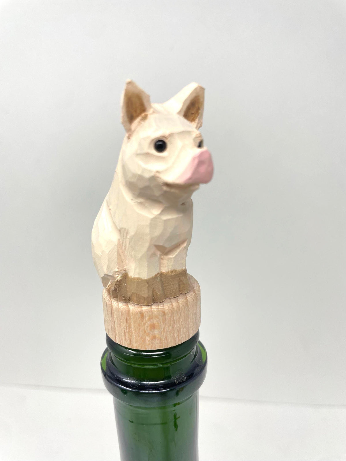 Hand-Carved Wooden Pig Wine Stopper – Rustic Bottle Plug