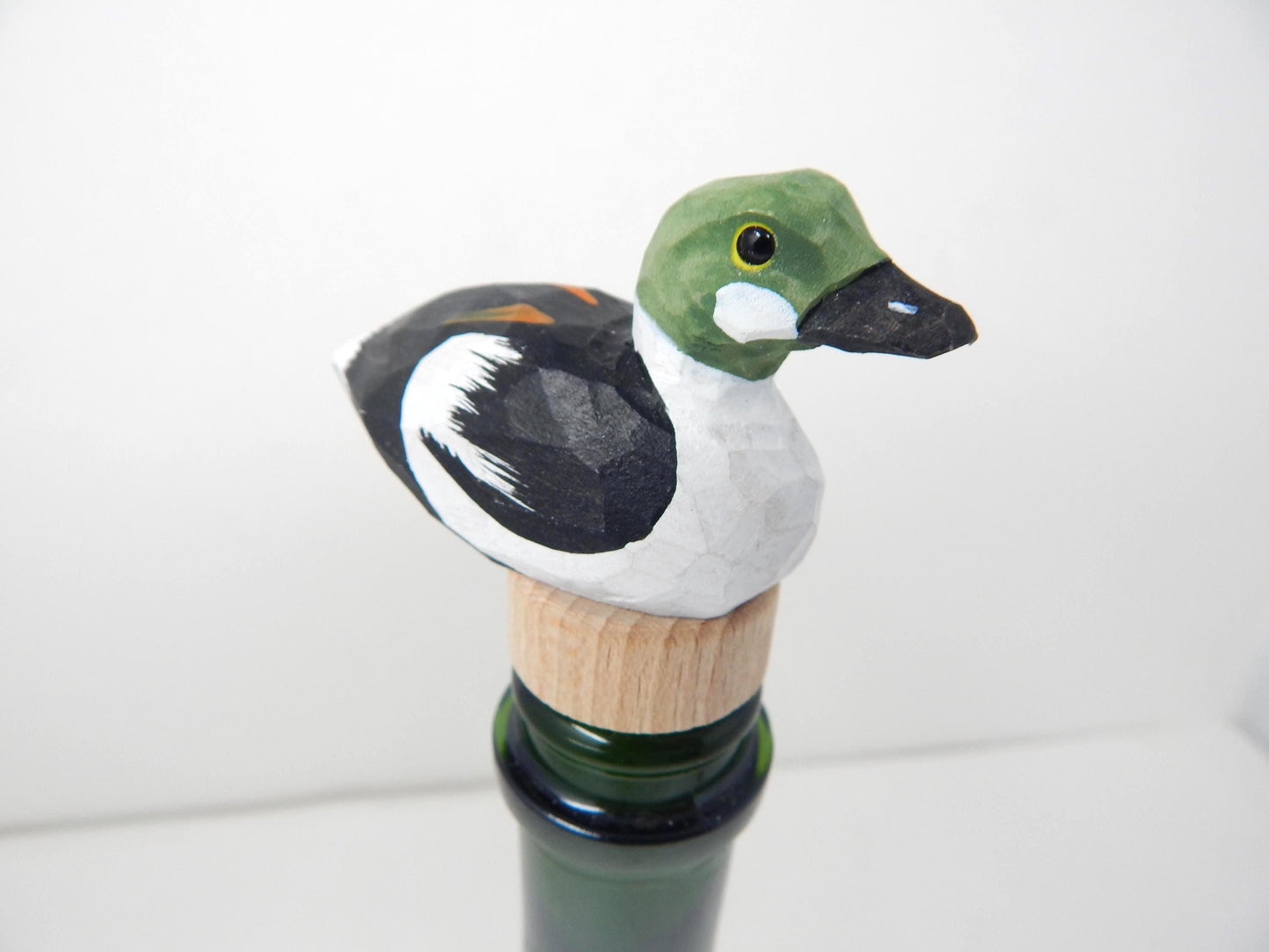 Hand-Carved Wine Stopper – Wooden Goldeneye Duck Bottle Plug