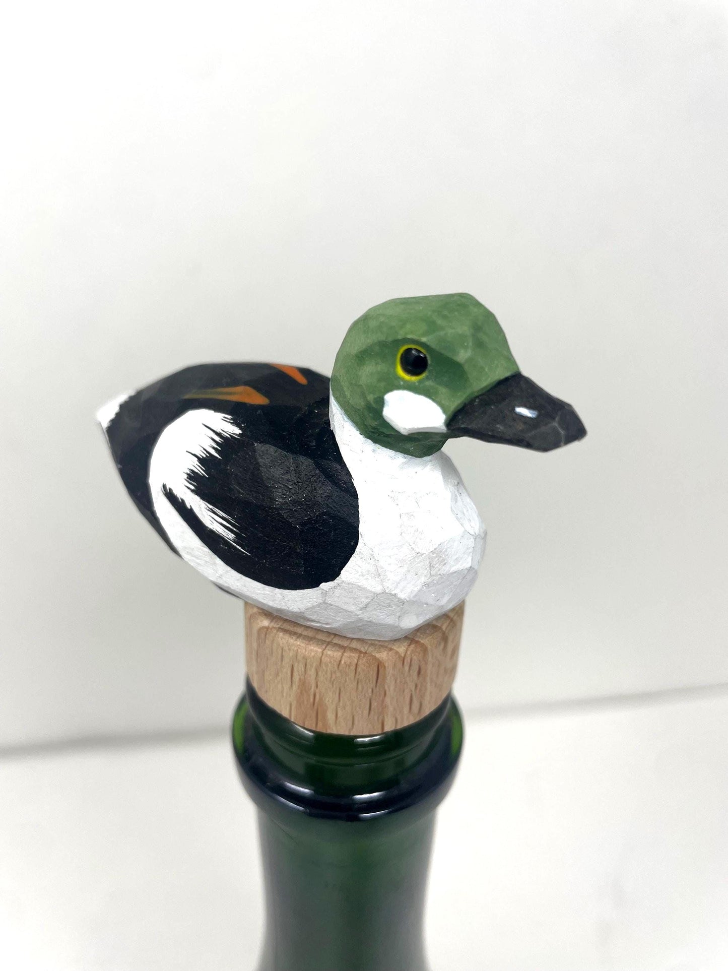 Hand-Carved Wine Stopper – Wooden Goldeneye Duck Bottle Plug