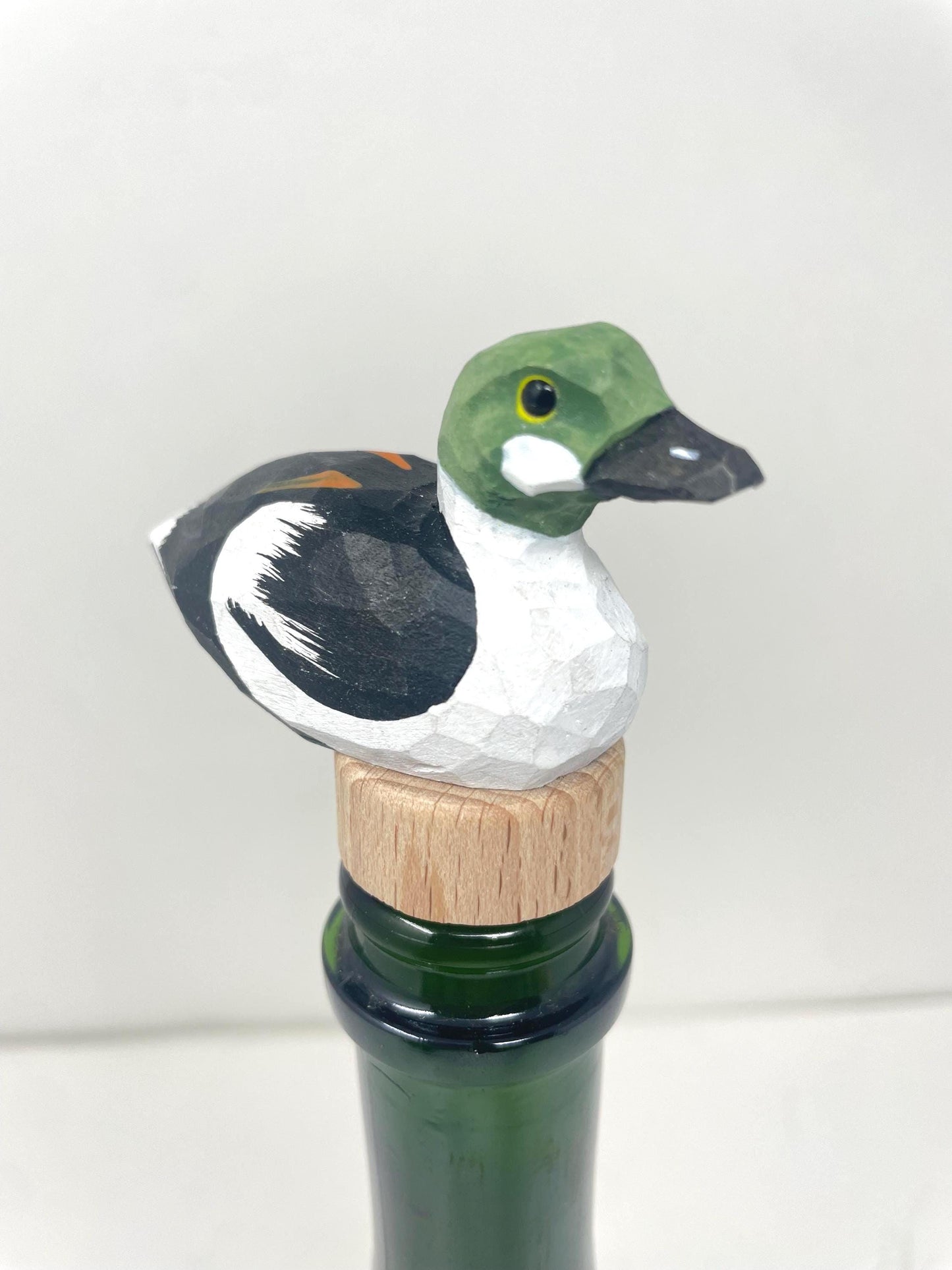 Hand-Carved Wine Stopper – Wooden Goldeneye Duck Bottle Plug