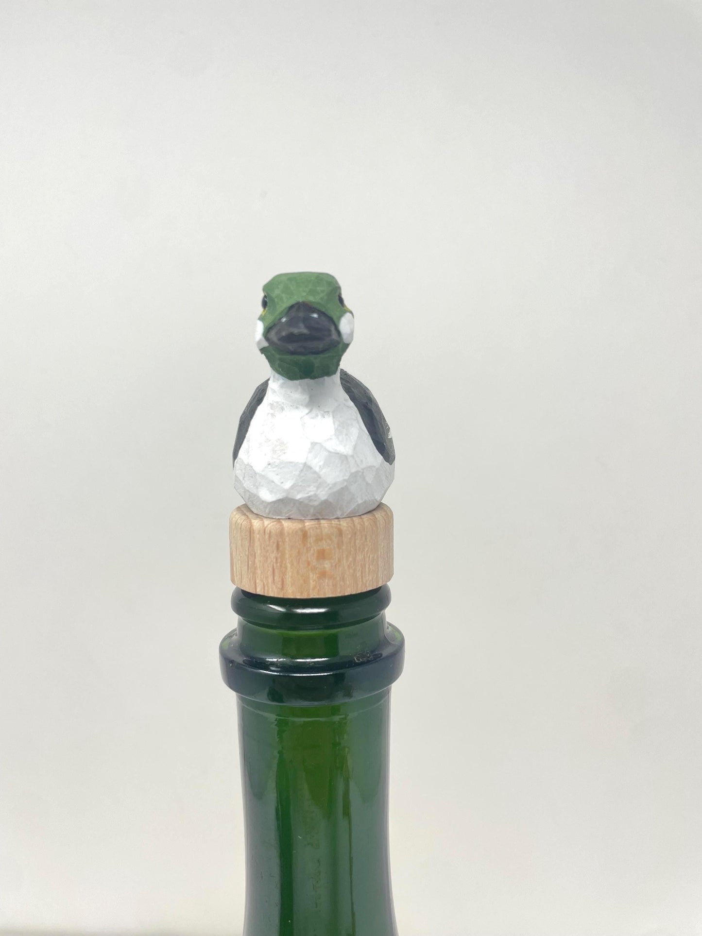 Hand-Carved Wine Stopper – Wooden Goldeneye Duck Bottle Plug