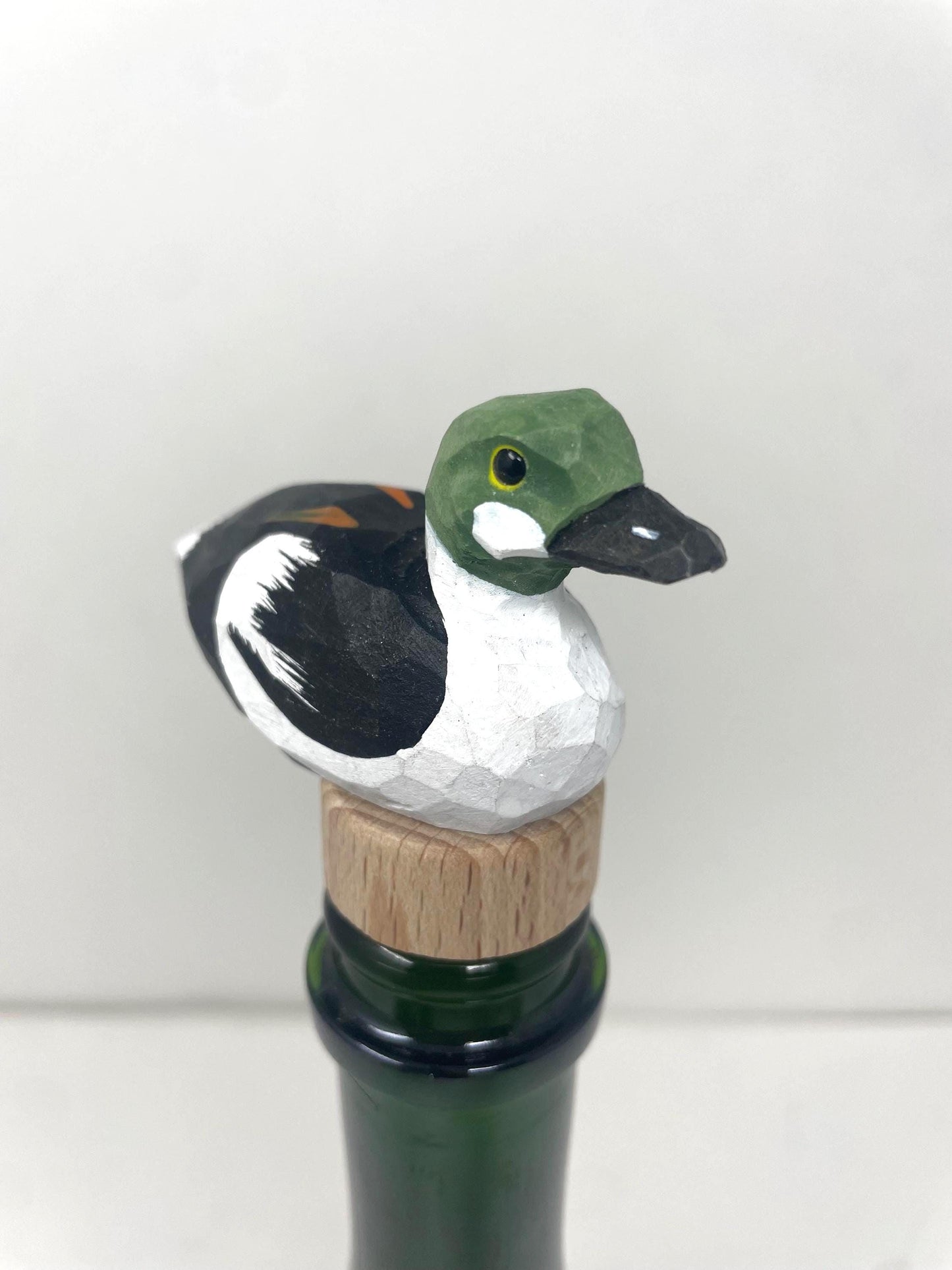 Hand-Carved Wine Stopper – Wooden Goldeneye Duck Bottle Plug