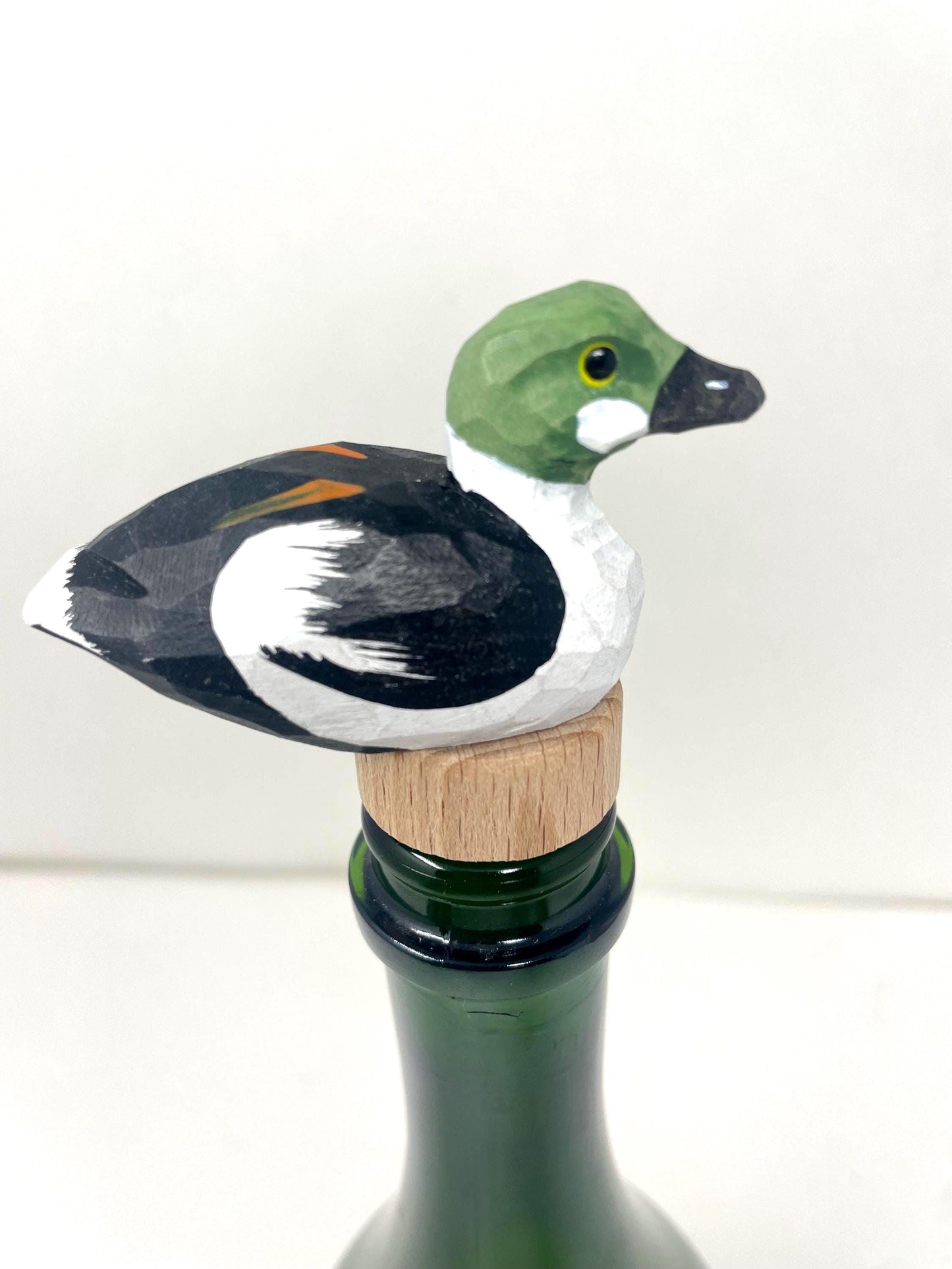 Hand-Carved Wine Stopper – Wooden Goldeneye Duck Bottle Plug