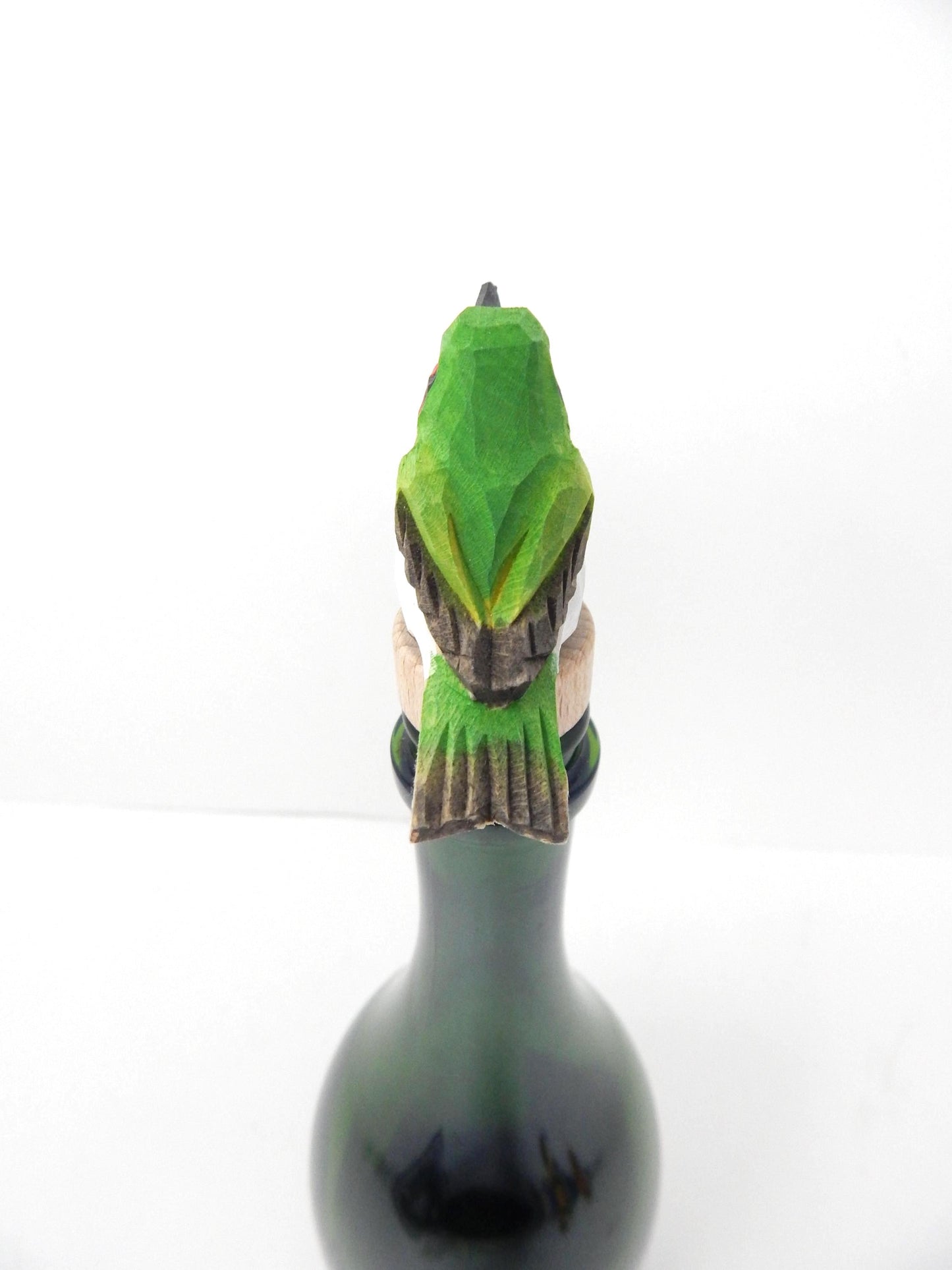Hummingbird Wooden Figurine Wine Stopper Handmade Art Carved Small Animal Garden Statue