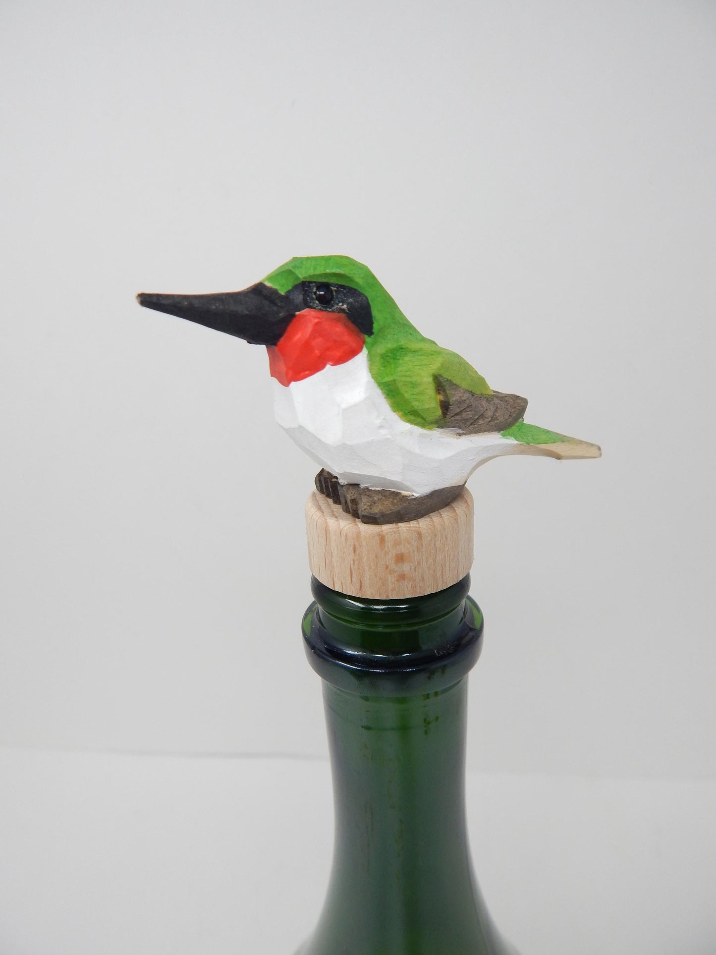Hummingbird Wooden Figurine Wine Stopper Handmade Art Carved Small Animal Garden Statue
