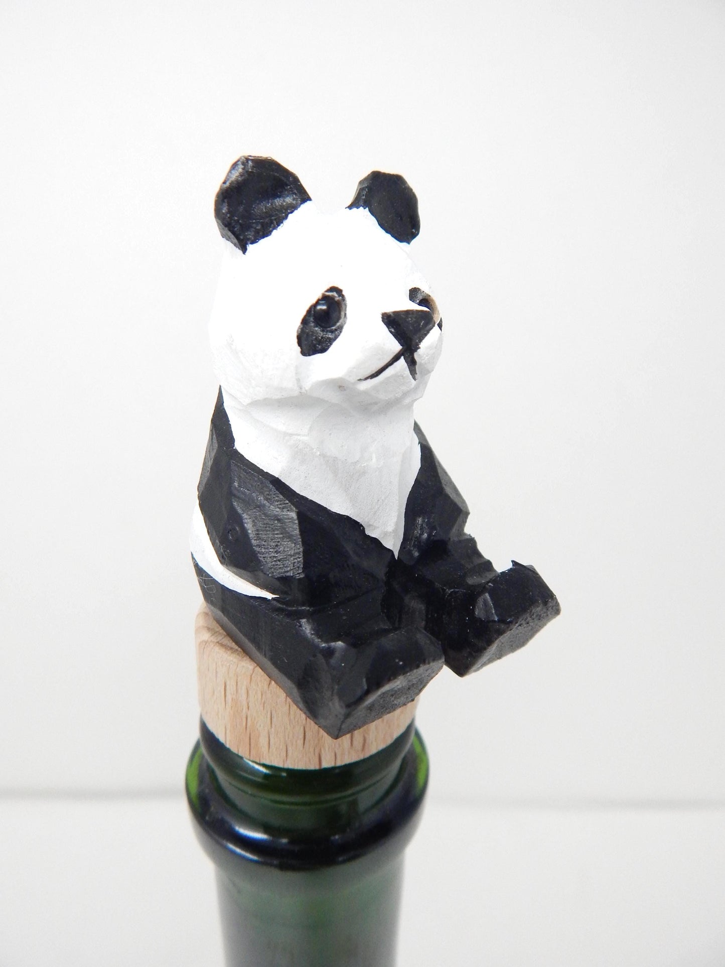 Handmade Panda Wine Stopper – Reusable Wooden Bottle Plug Rustic Bar Décor