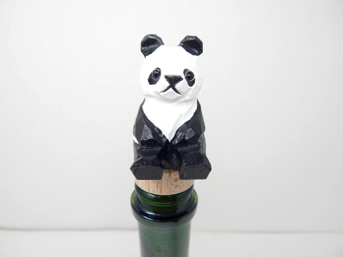 Handmade Panda Wine Stopper – Reusable Wooden Bottle Plug Rustic Bar Décor