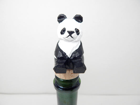 Handmade Panda Wine Stopper – Reusable Wooden Bottle Plug Rustic Bar Décor