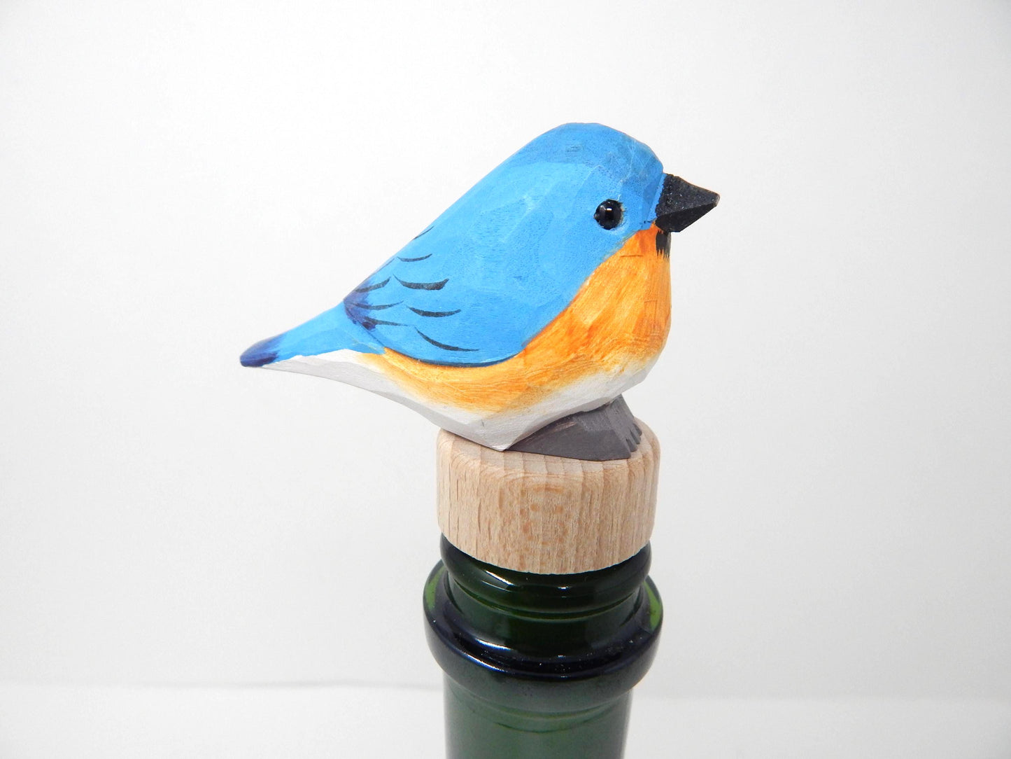 Handmade Eastern Bluebird Wine Stopper – Rustic Reusable Bottle Plug