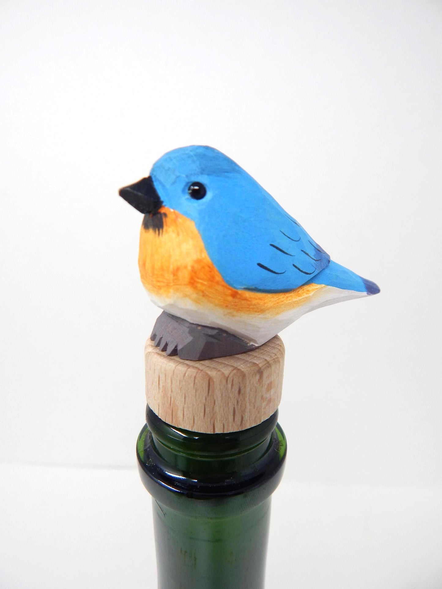 Handmade Eastern Bluebird Wine Stopper – Rustic Reusable Bottle Plug